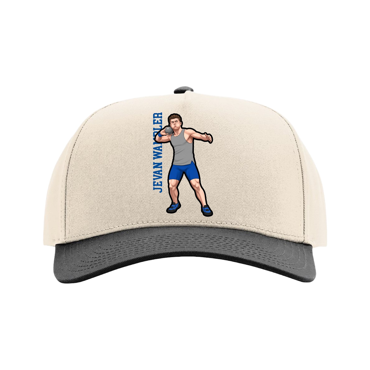 Full Fabric Five-Panel Champ Cap — Name Vertical in Cream/Black