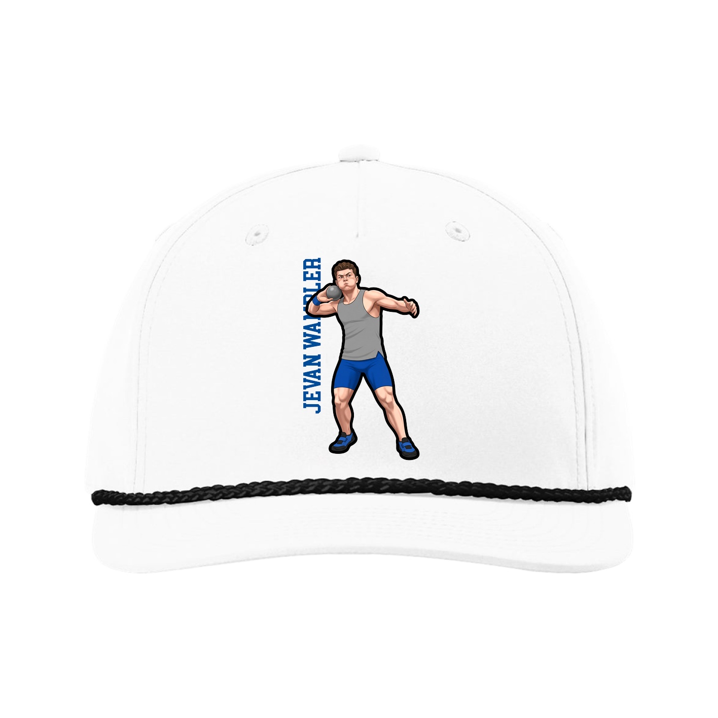 Five-Panel Classic Rope Cap — Name Vertical in White