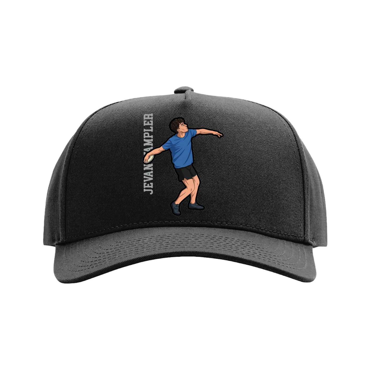 Full Fabric Five-Panel Champ Cap — Name Vertical in Black