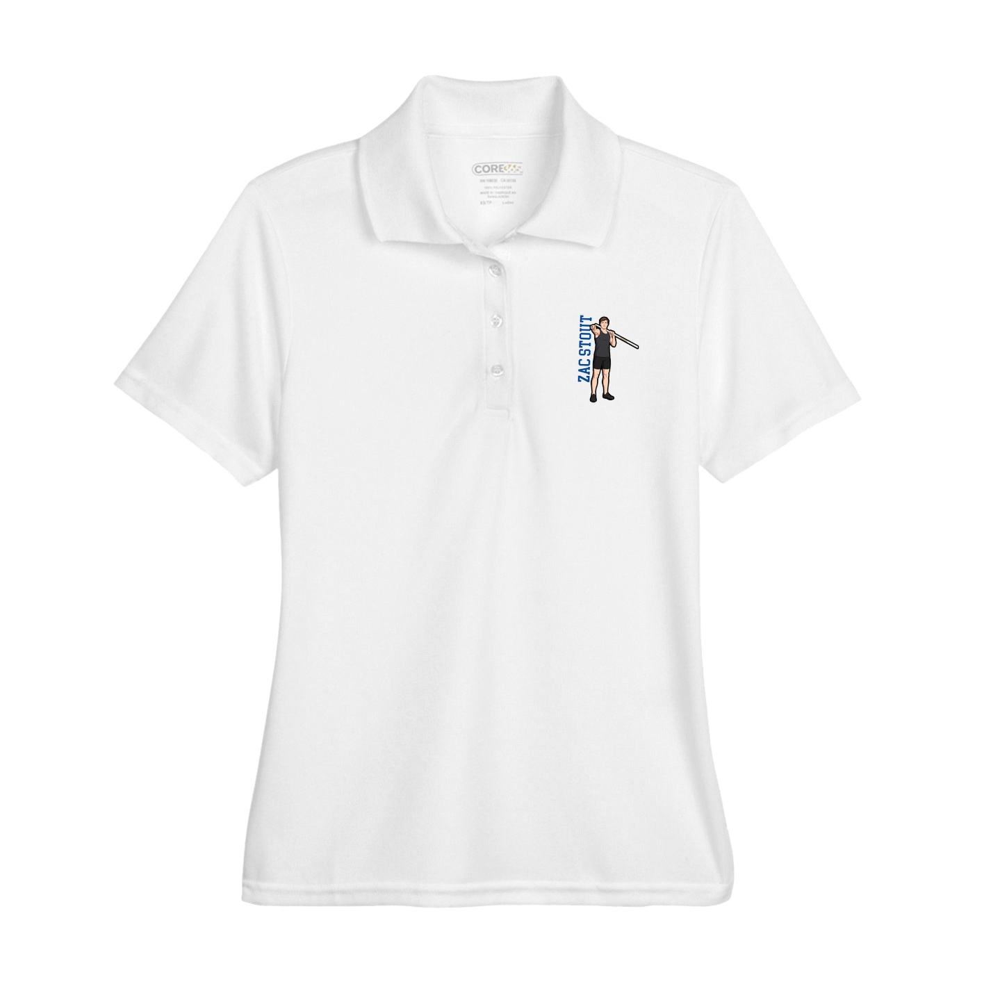 Womens Performance Polo — Name Vertical in White