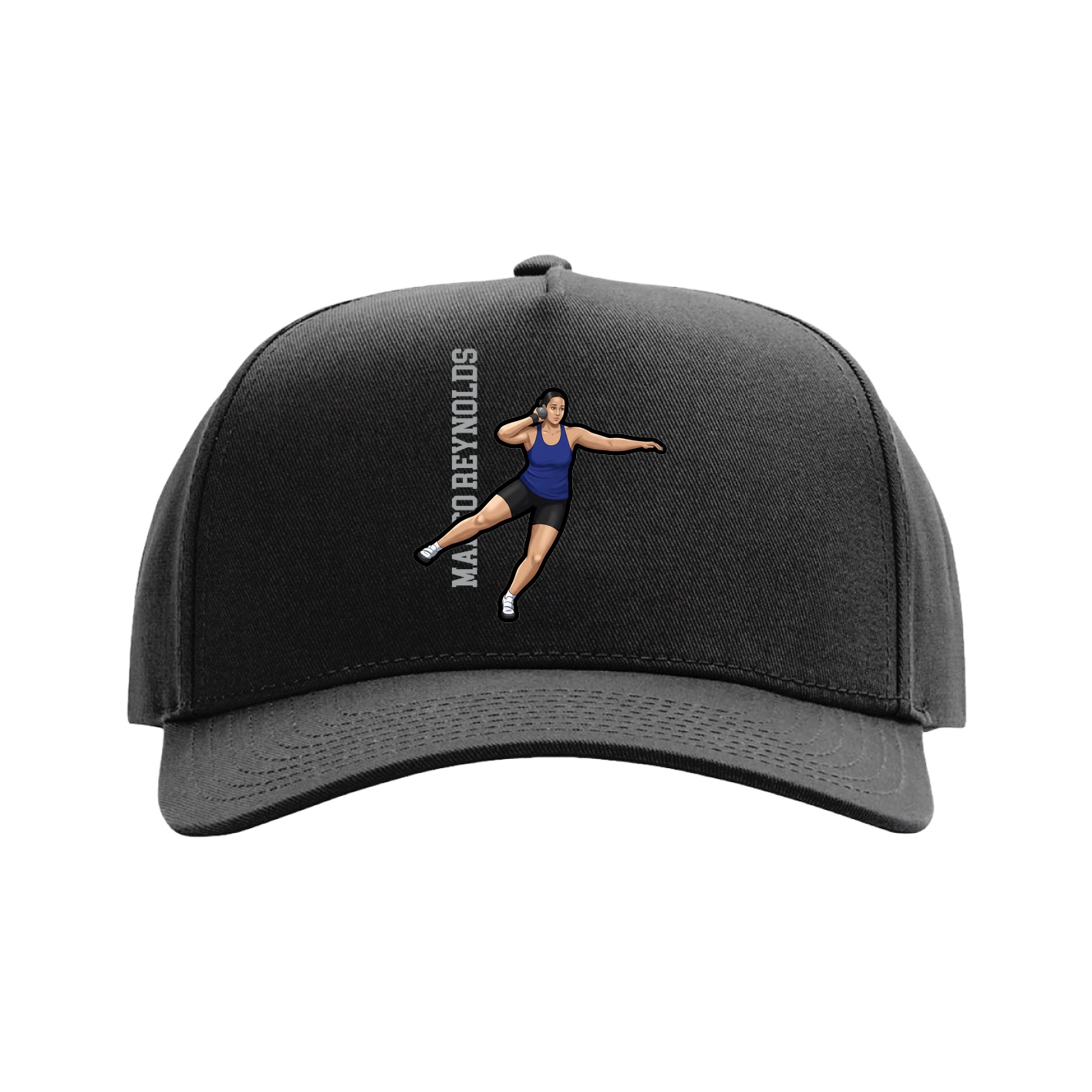 Full Fabric Five-Panel Champ Cap — Name Vertical in Black