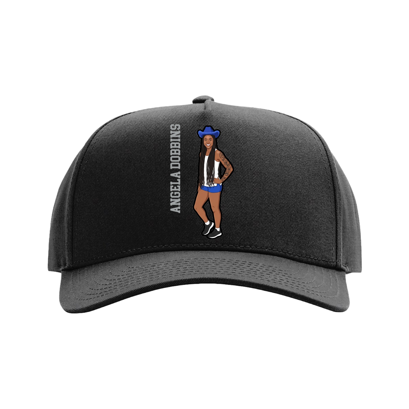 Full Fabric Five-Panel Champ Cap — Name Vertical in Black