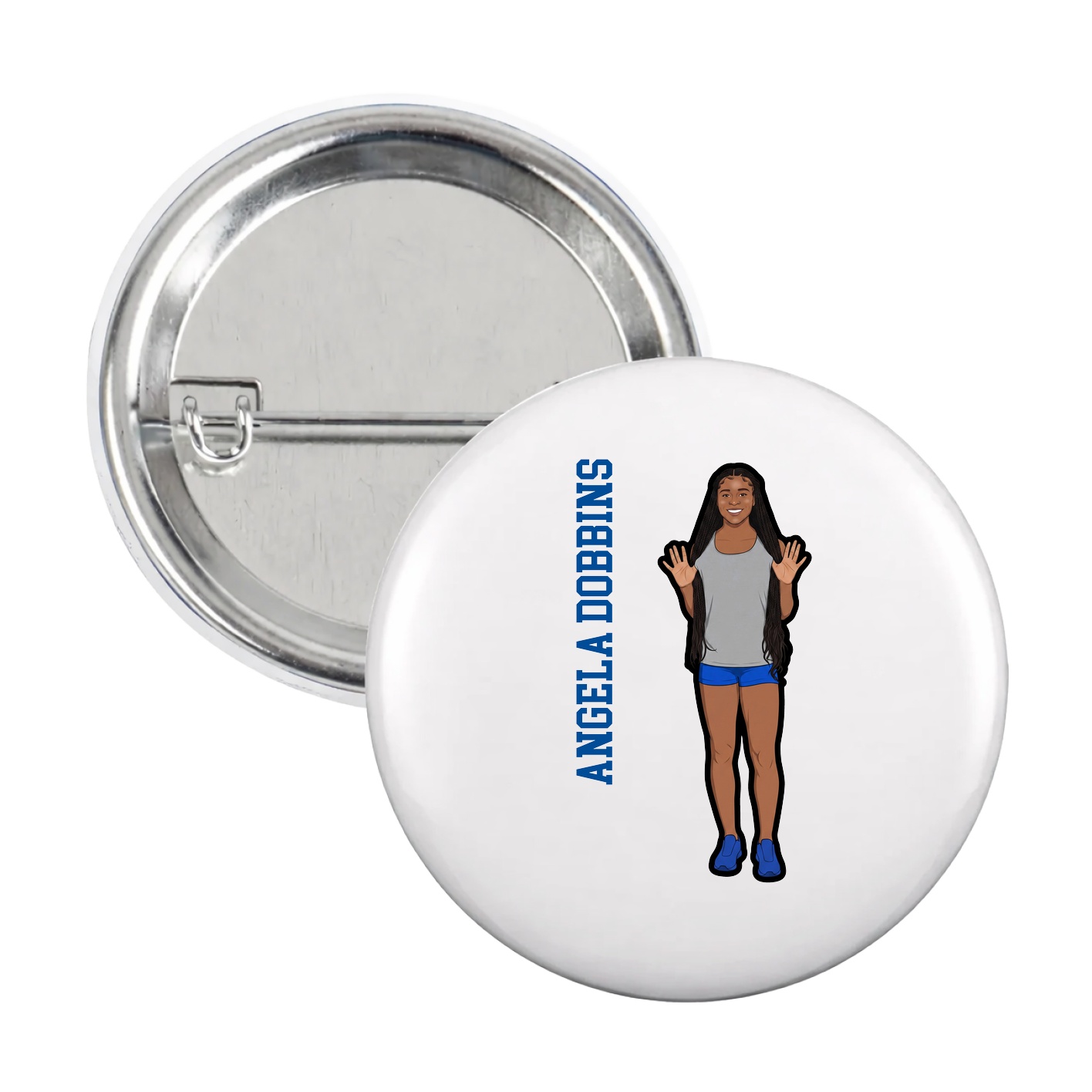 Game Day Button — Name Vertical in White