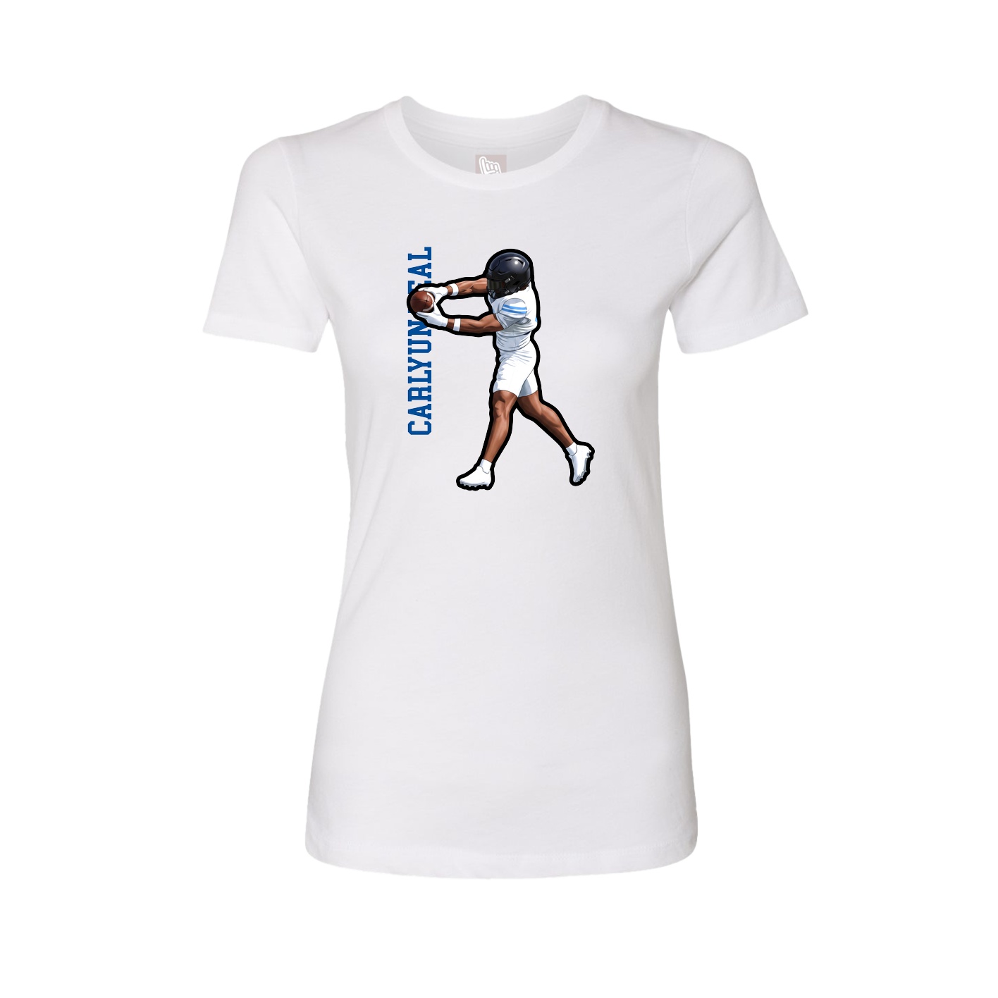 Fitted Women's Tee — Name Vertical in White