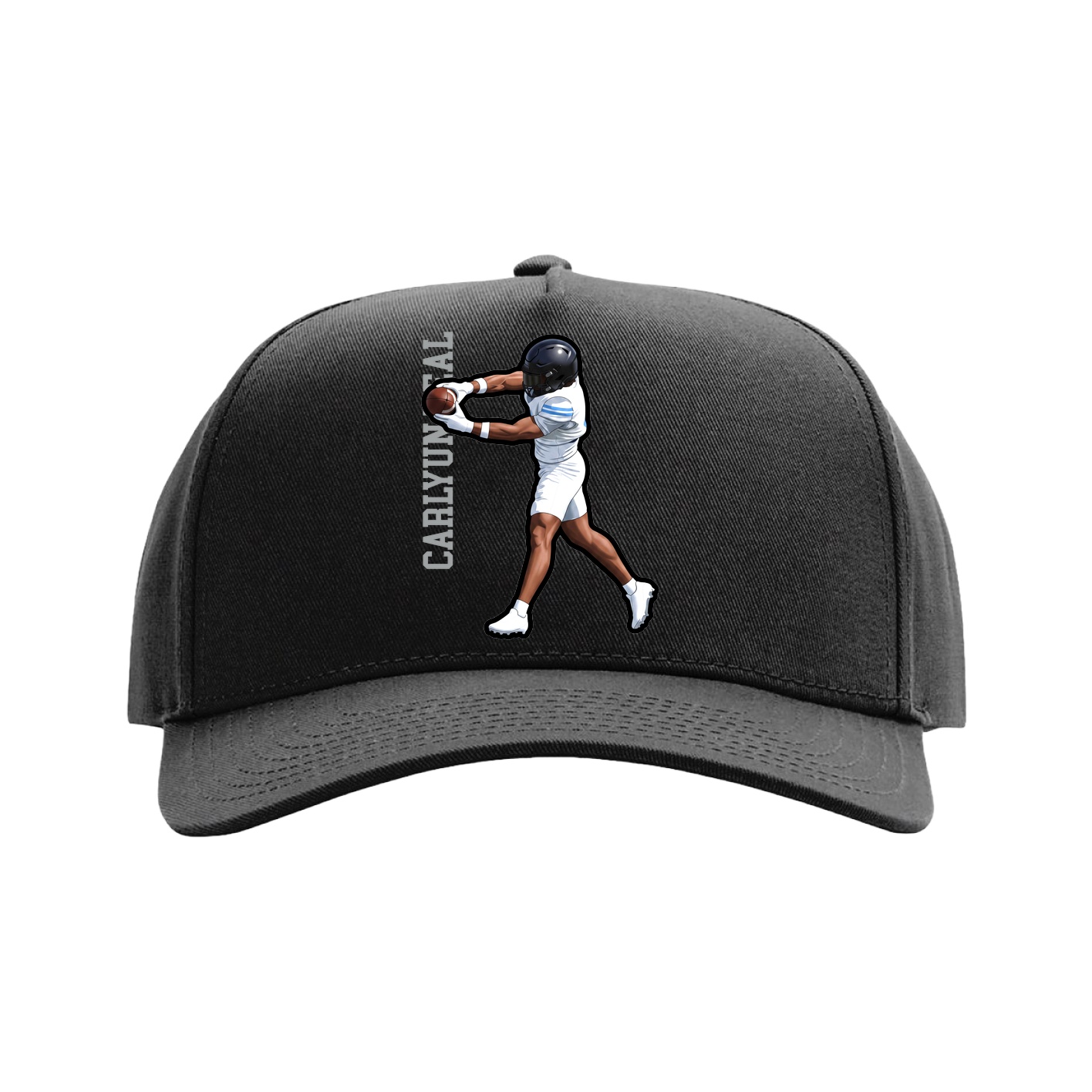 Full Fabric Five-Panel Champ Cap — Name Vertical in Black