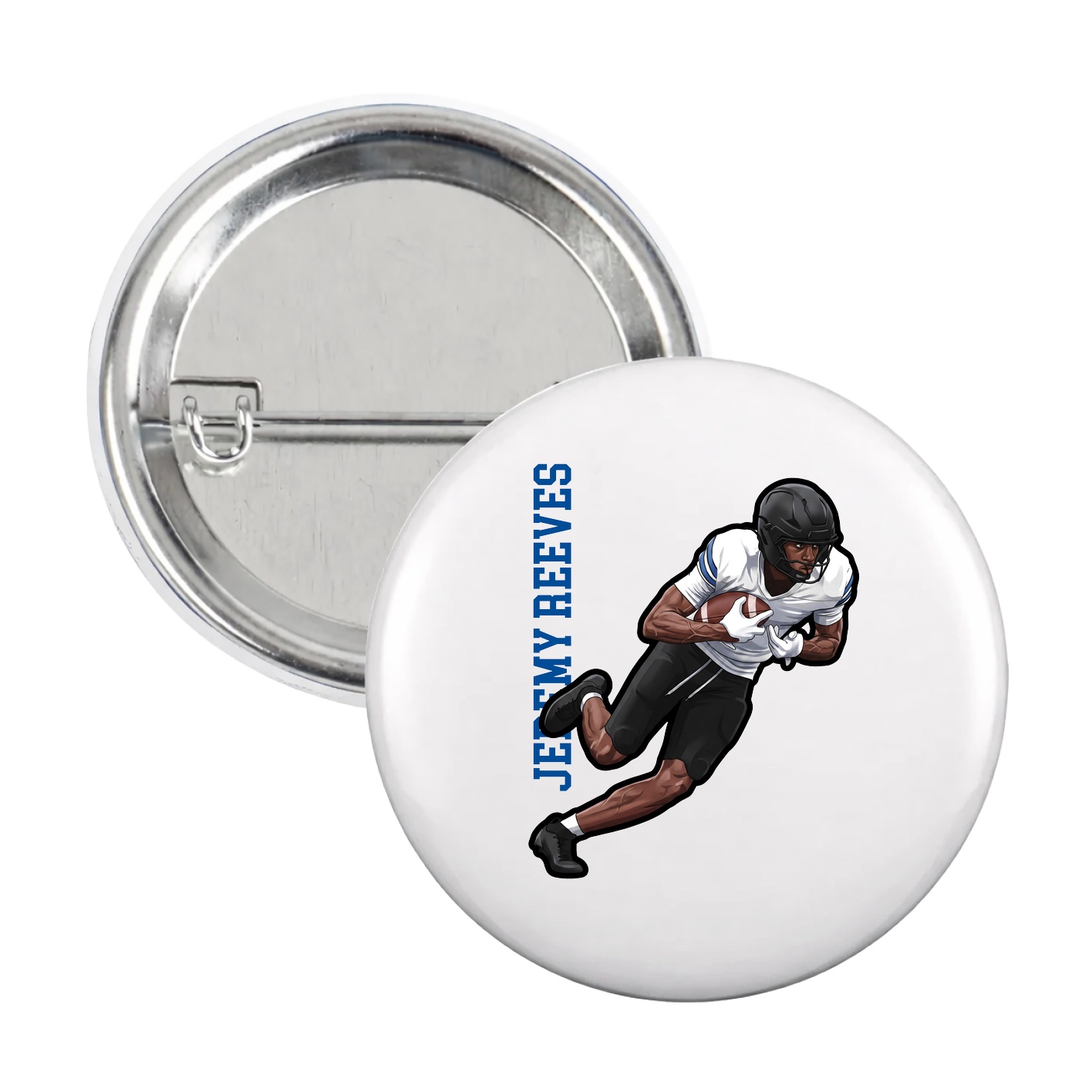 Game Day Button — Name Vertical in White