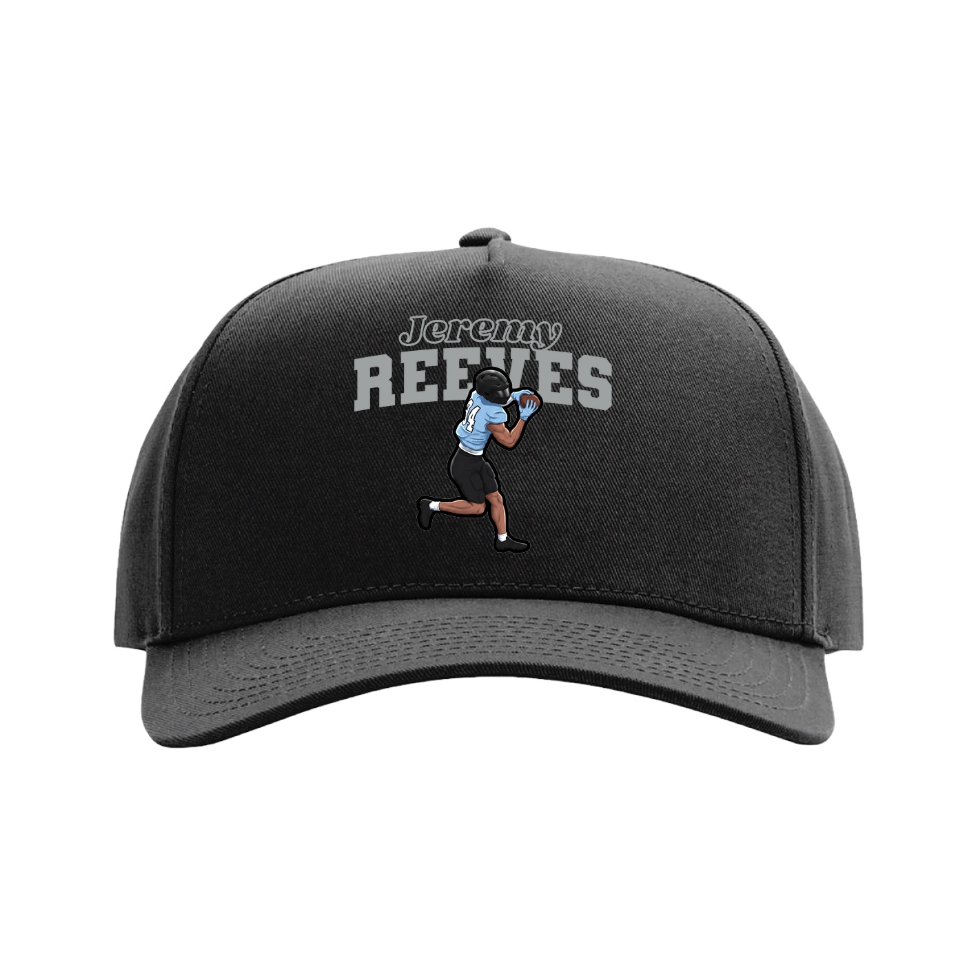 Full Fabric Five-Panel Champ Cap — Name Arch in Black