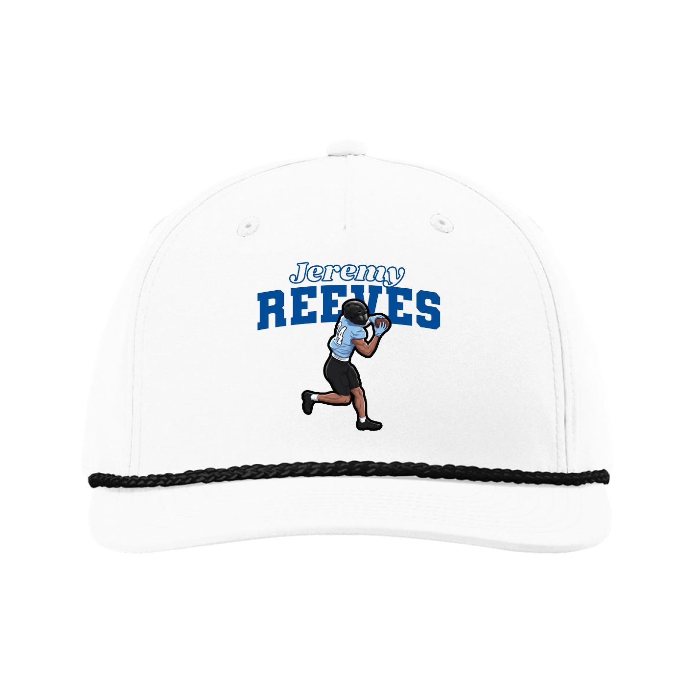 Five-Panel Classic Rope Cap — Name Arch in White