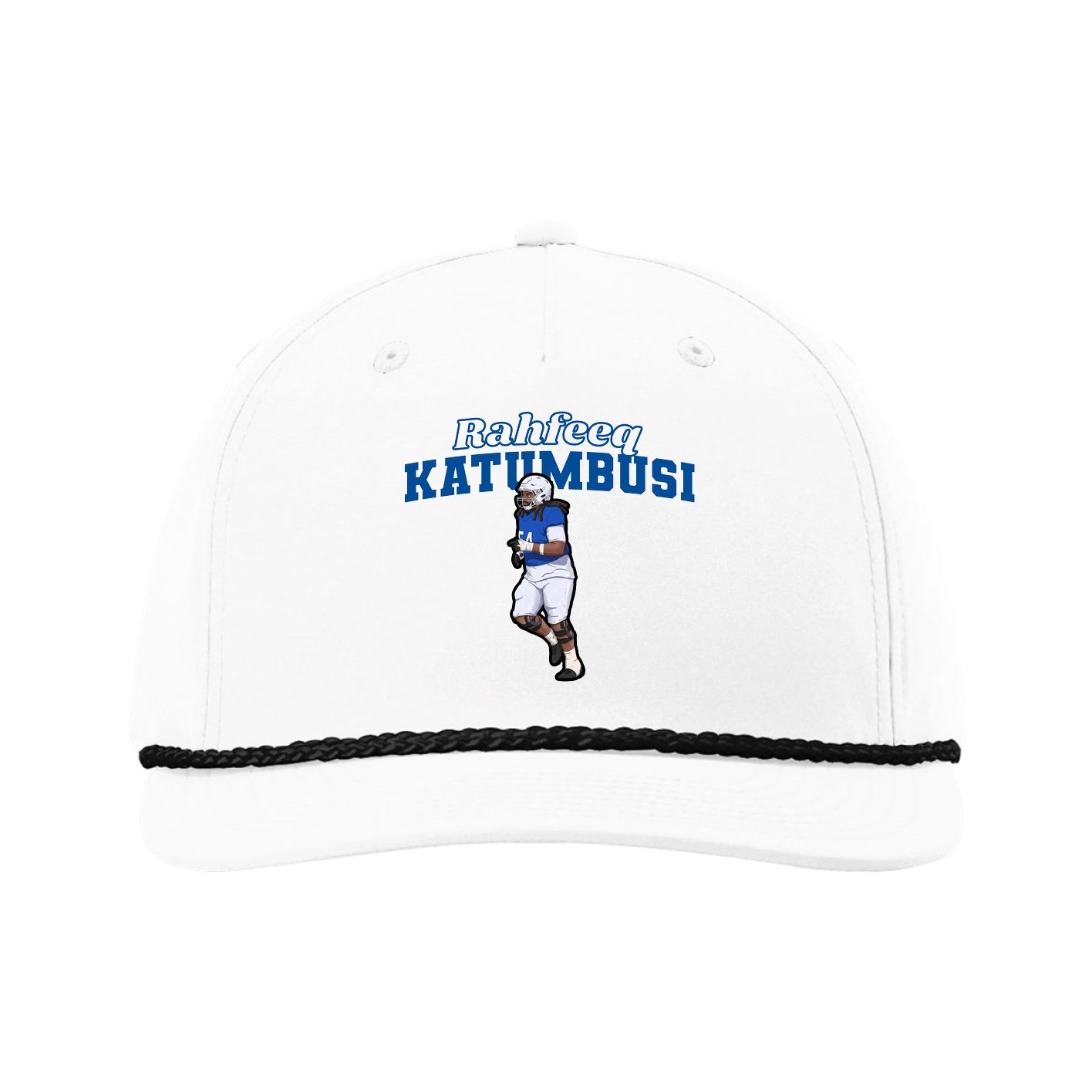Five-Panel Classic Rope Cap — Name Arch in White