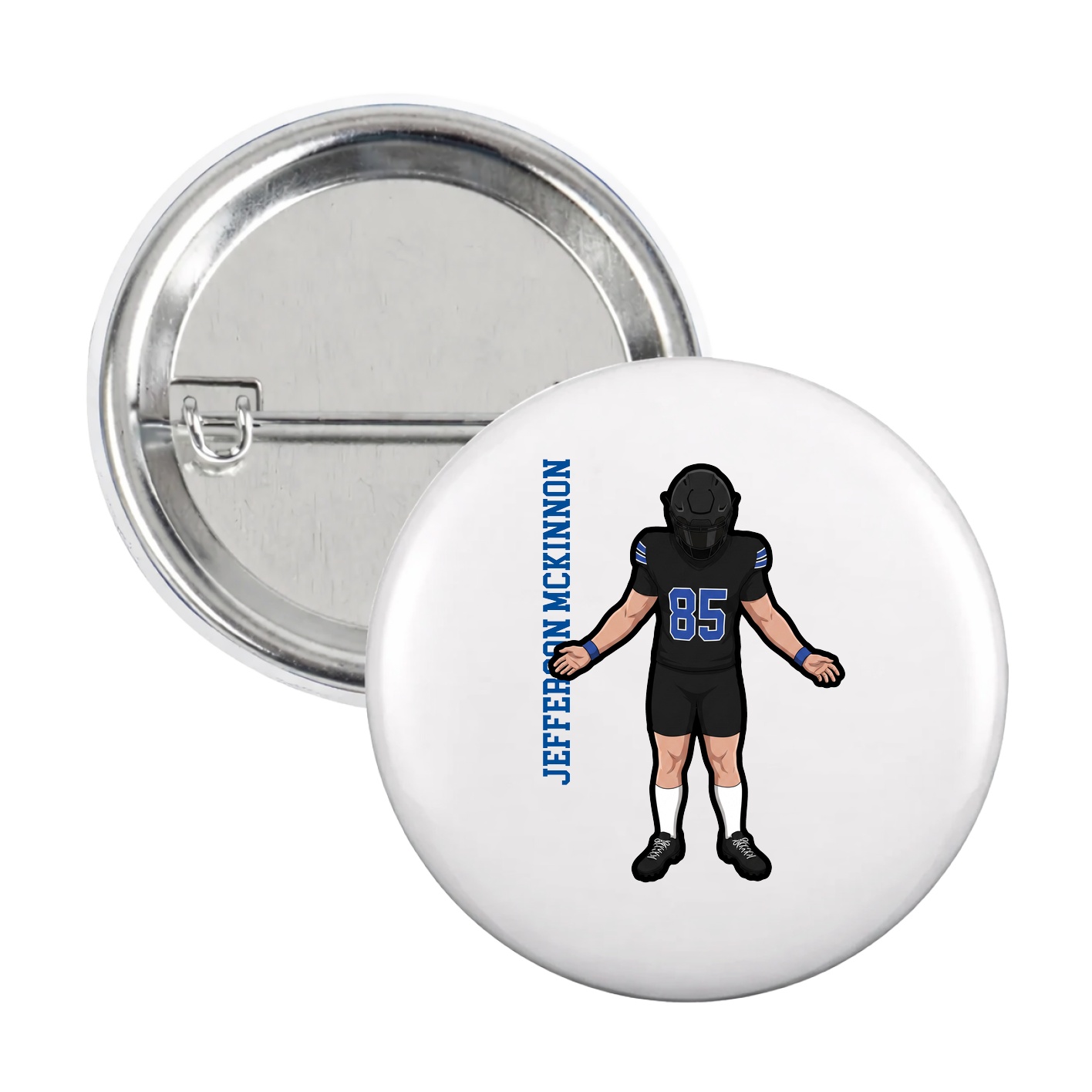 Game Day Button — Name Vertical in White