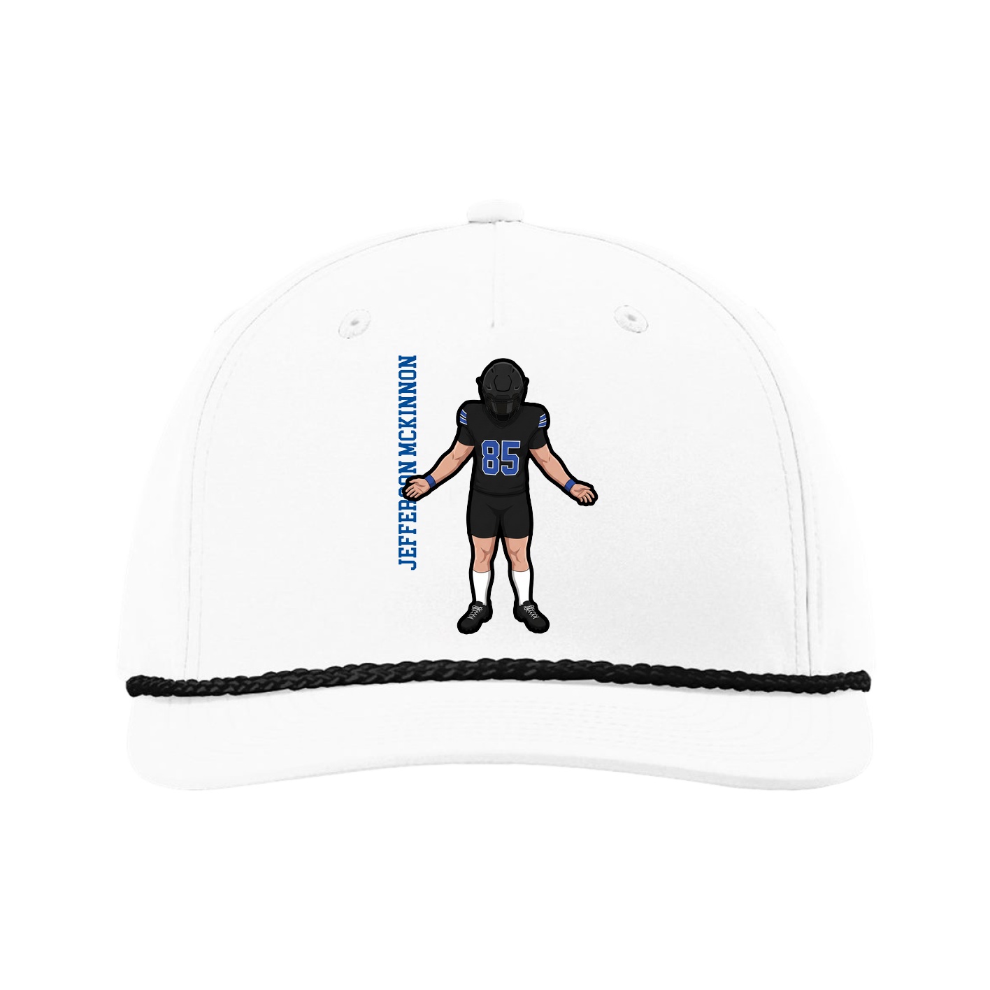 Five-Panel Classic Rope Cap — Name Vertical in White