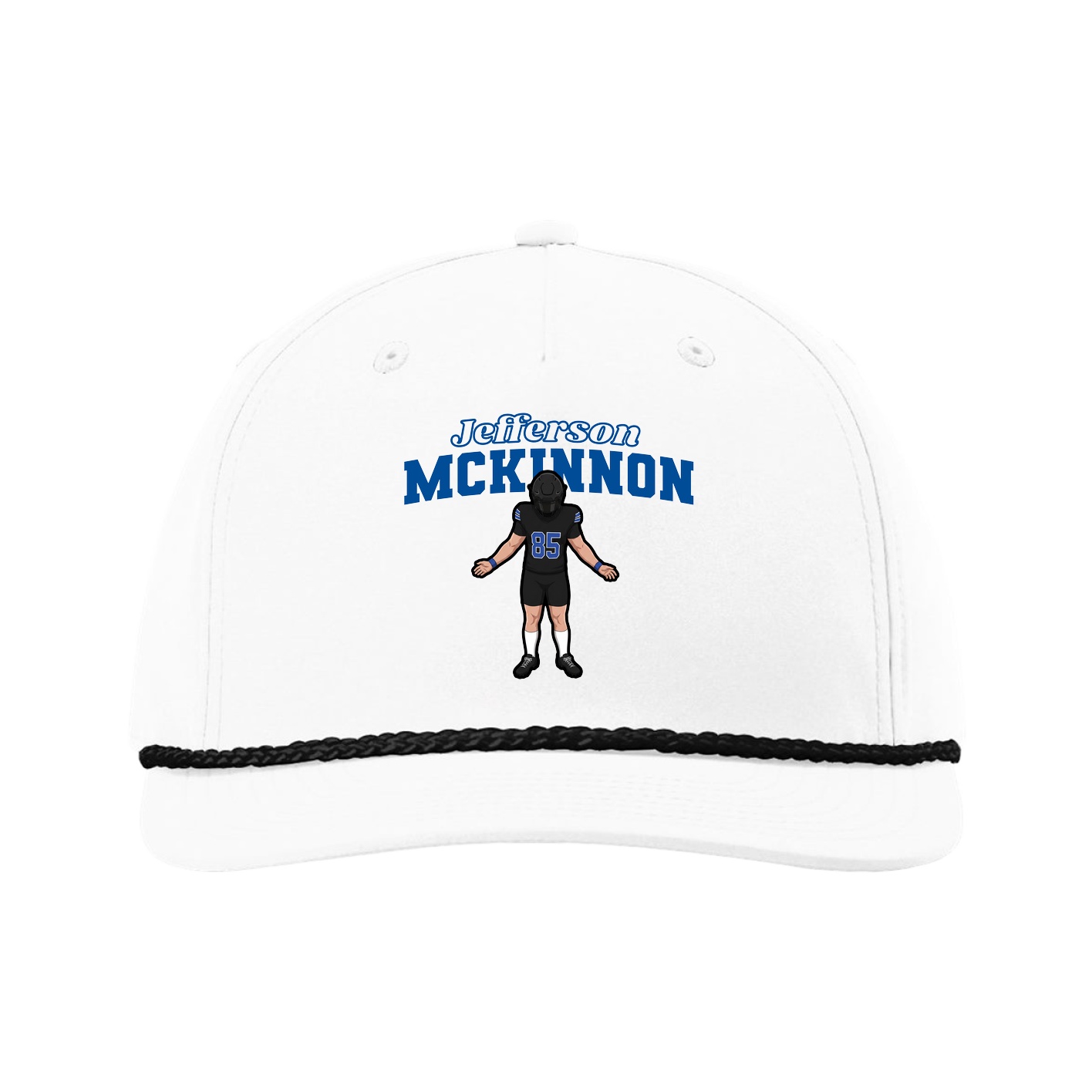 Five-Panel Classic Rope Cap — Name Arch in White