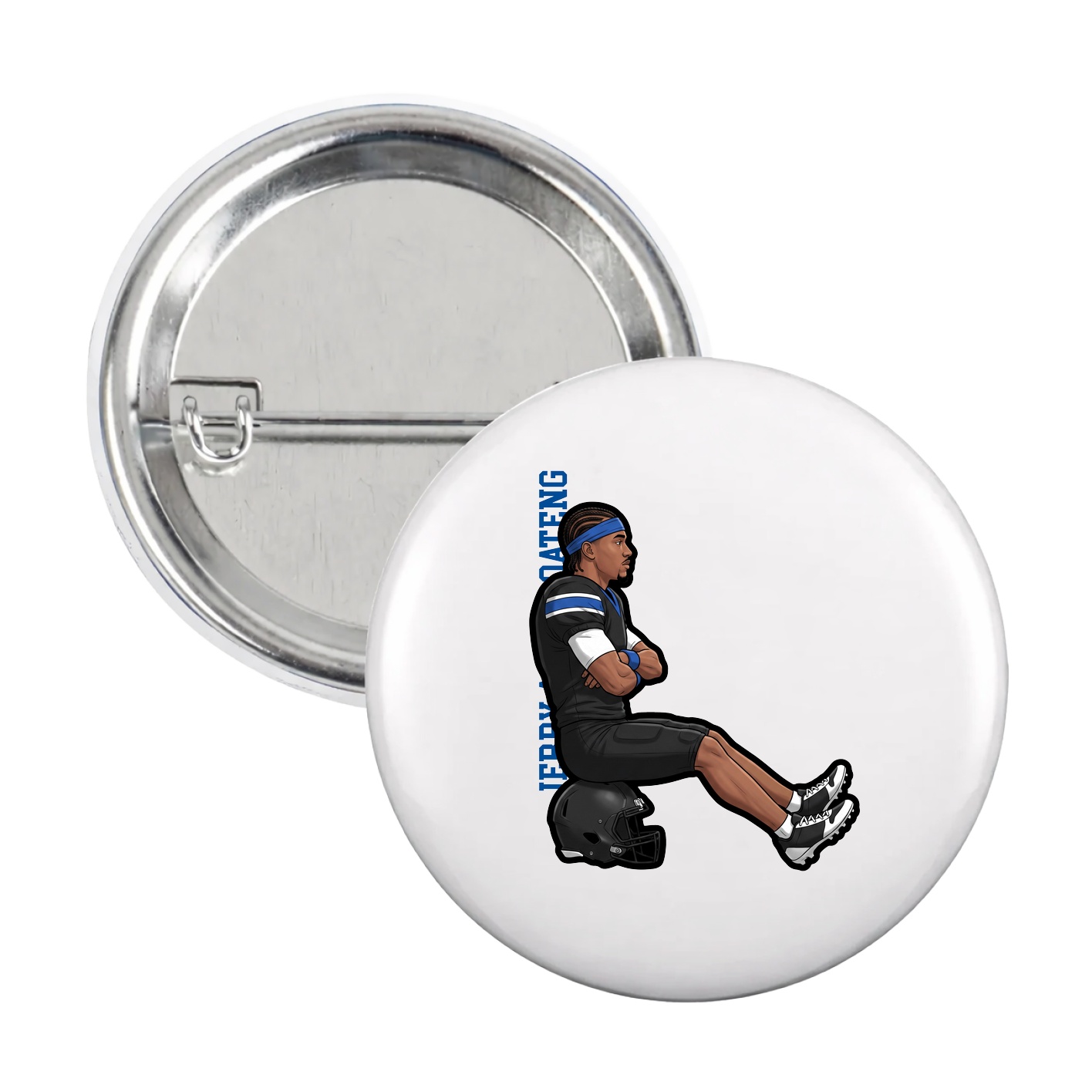 Game Day Button — Name Vertical in White