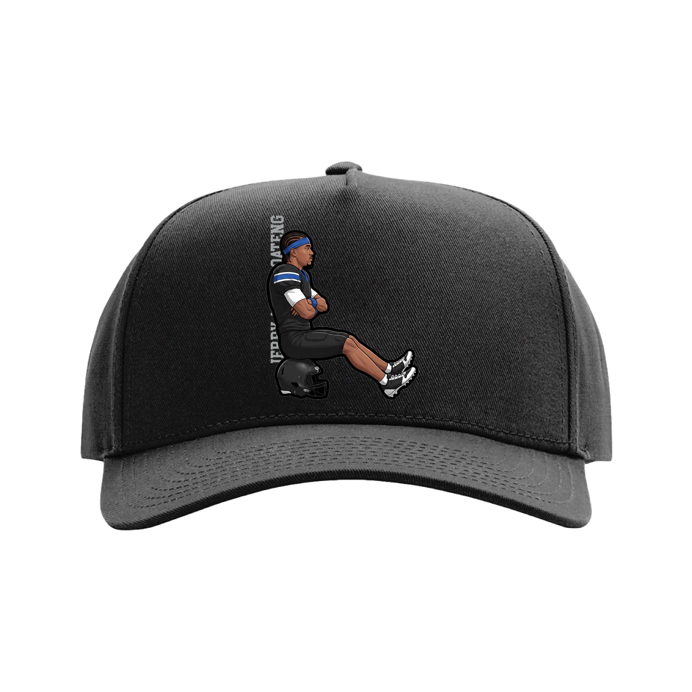 Full Fabric Five-Panel Champ Cap — Name Vertical in Black