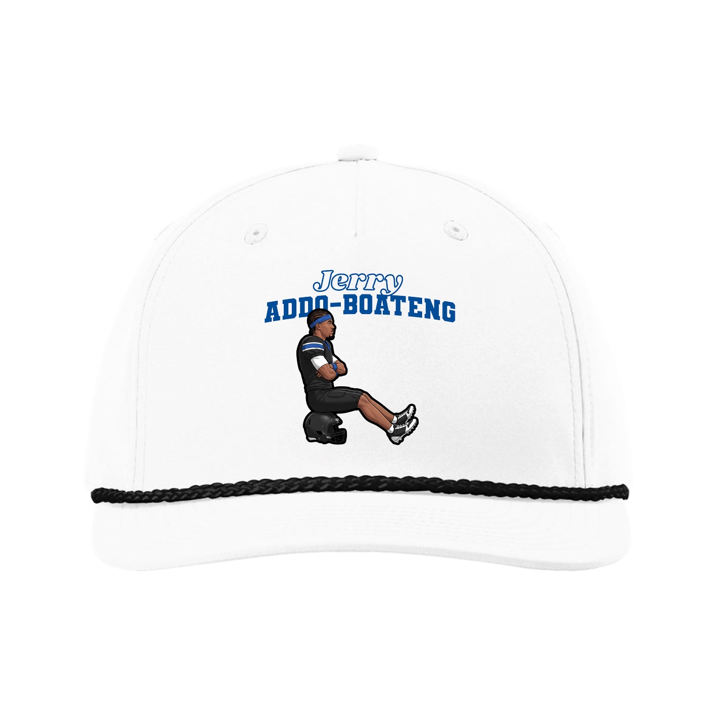 Five-Panel Classic Rope Cap — Name Arch in White
