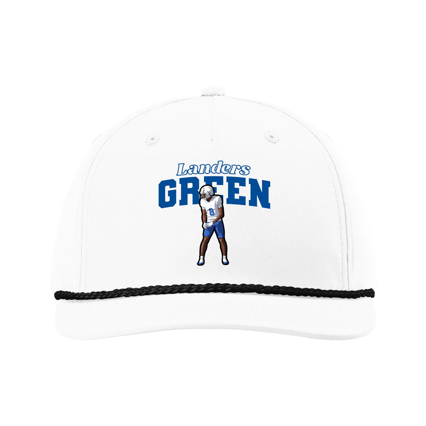 Five-Panel Classic Rope Cap — Name Arch in White