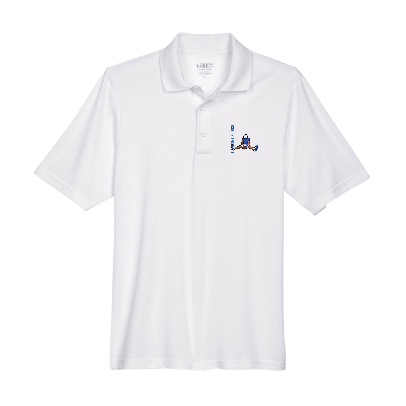 Performance Polo — Name Vertical in White