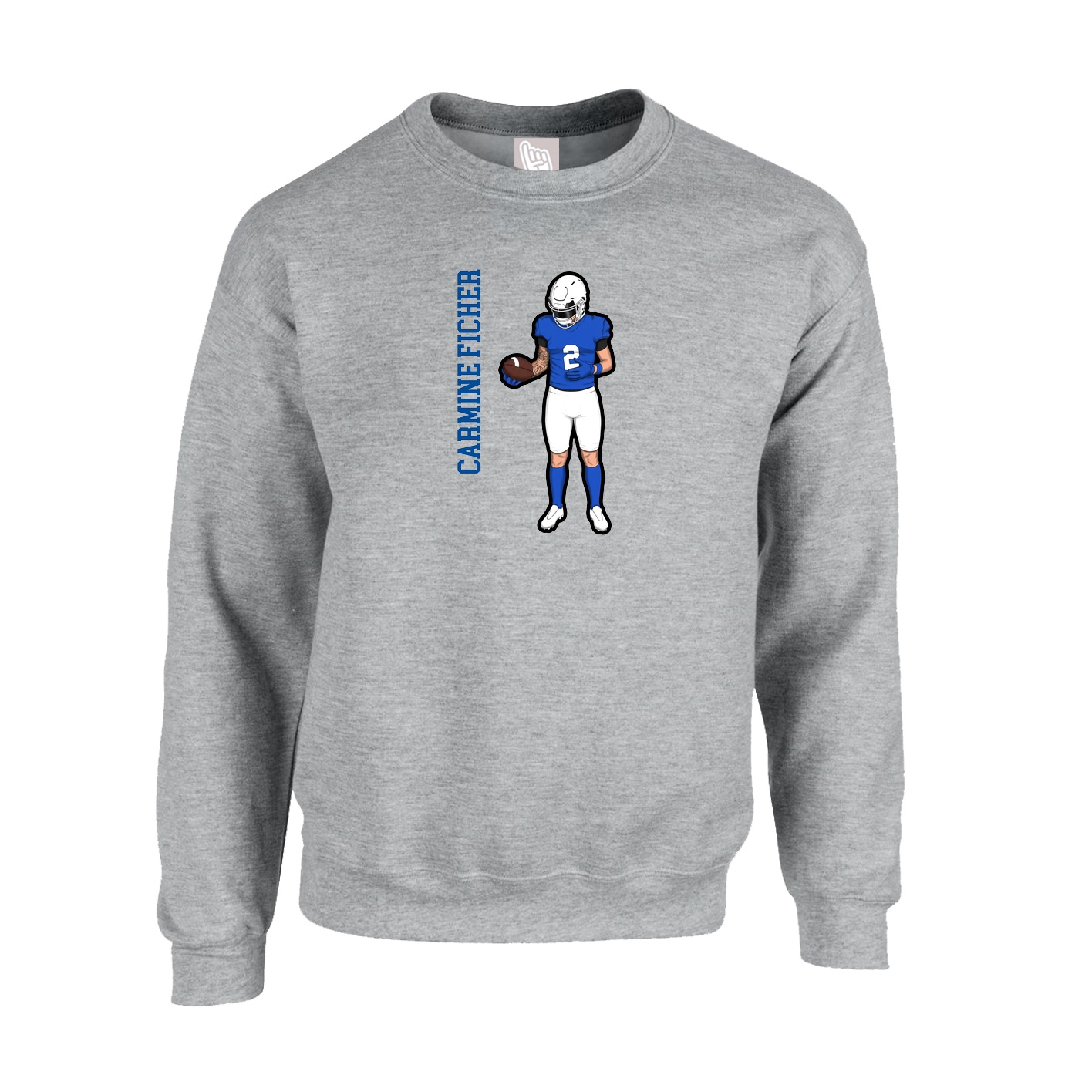 Fleece Crew — Name Vertical in Grey