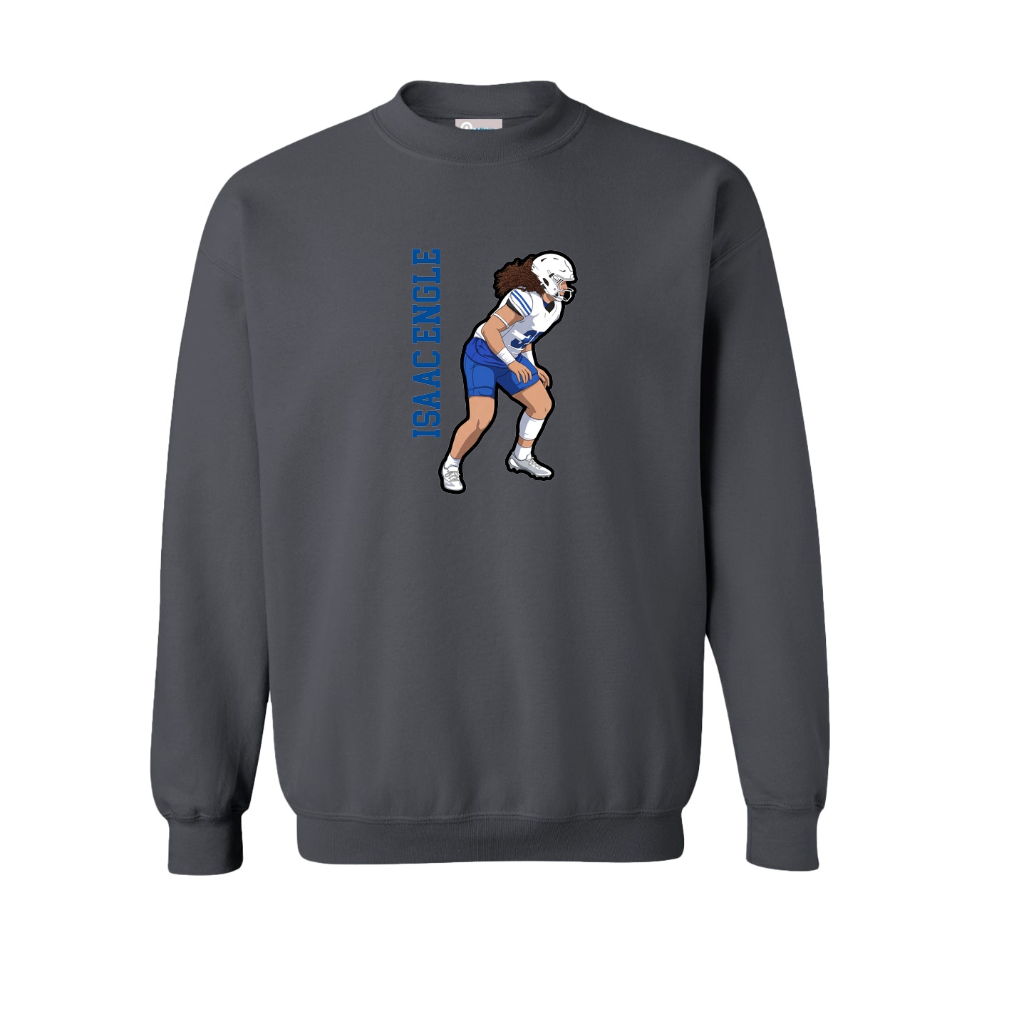 Fleece Crew — Name Vertical in Grey
