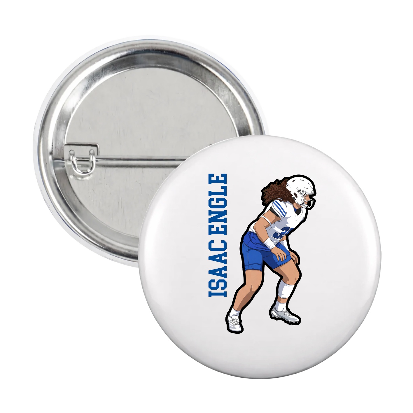 Game Day Button — Name Vertical in White