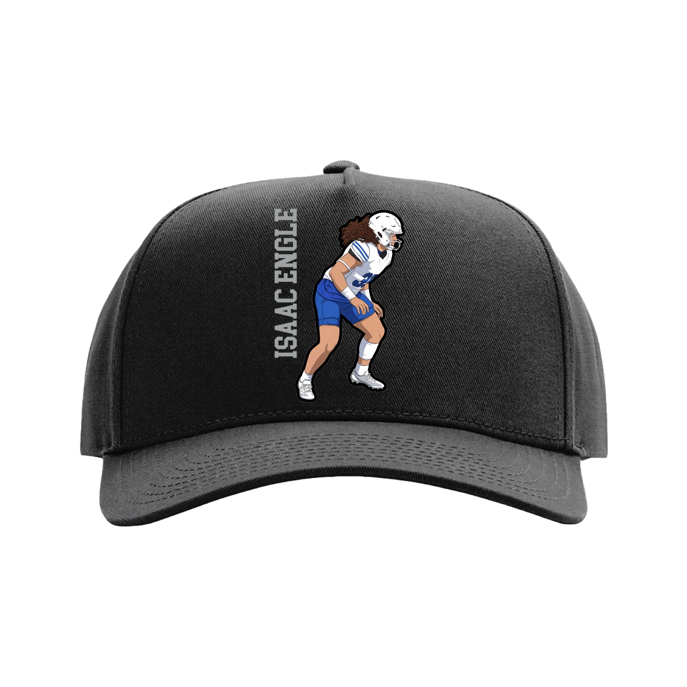 Full Fabric Five-Panel Champ Cap — Name Vertical in Black