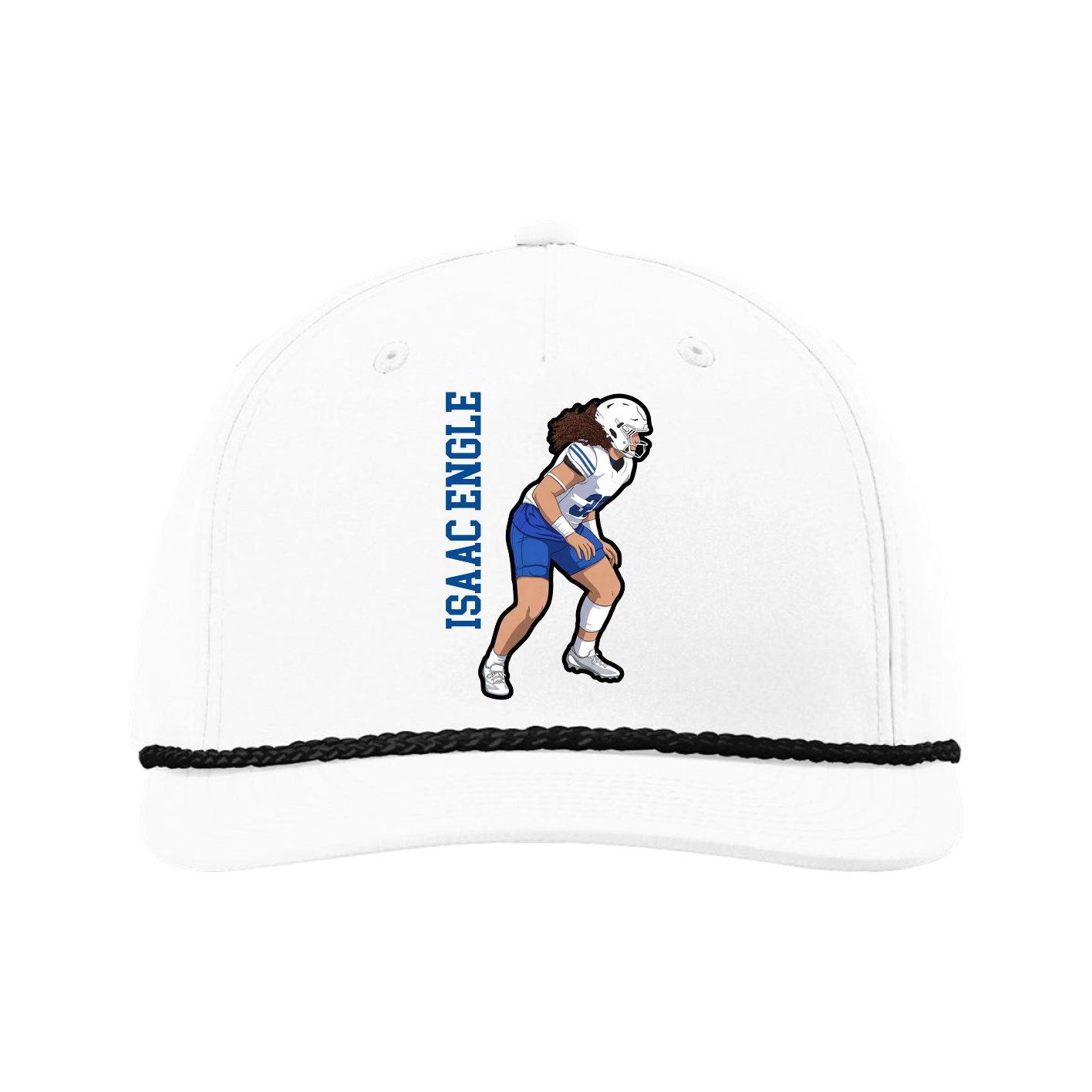 Five-Panel Classic Rope Cap — Name Vertical in White