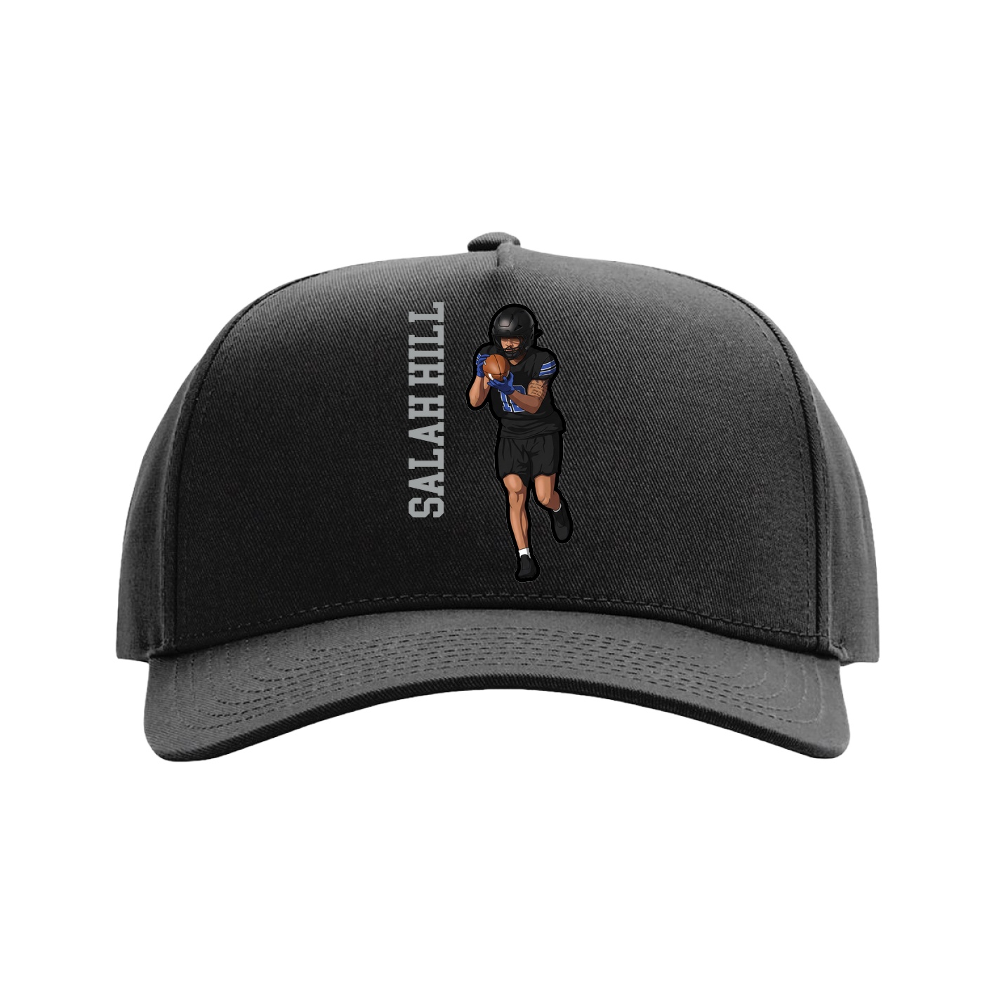 Full Fabric Five-Panel Champ Cap — Name Vertical in Black