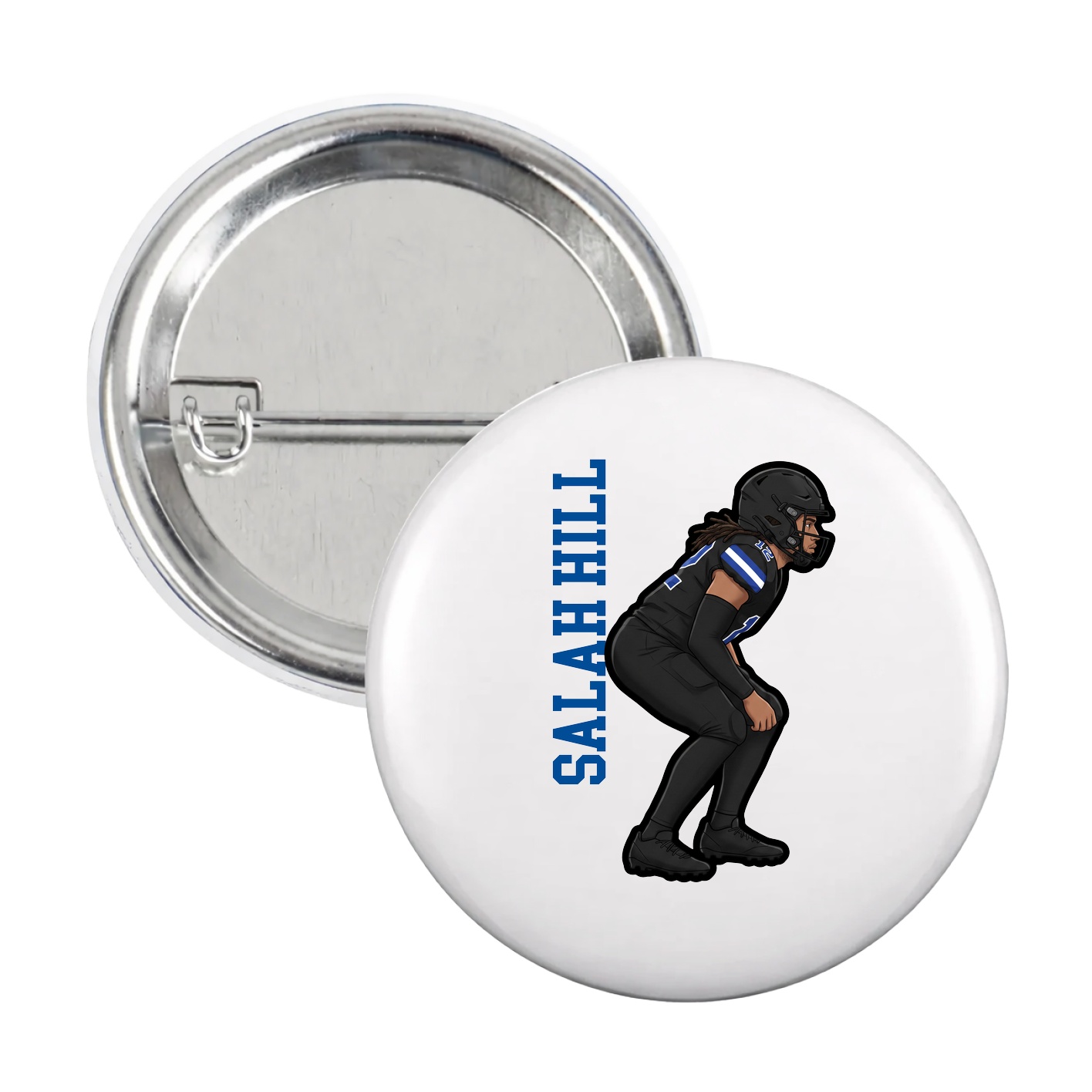 Game Day Button — Name Vertical in White