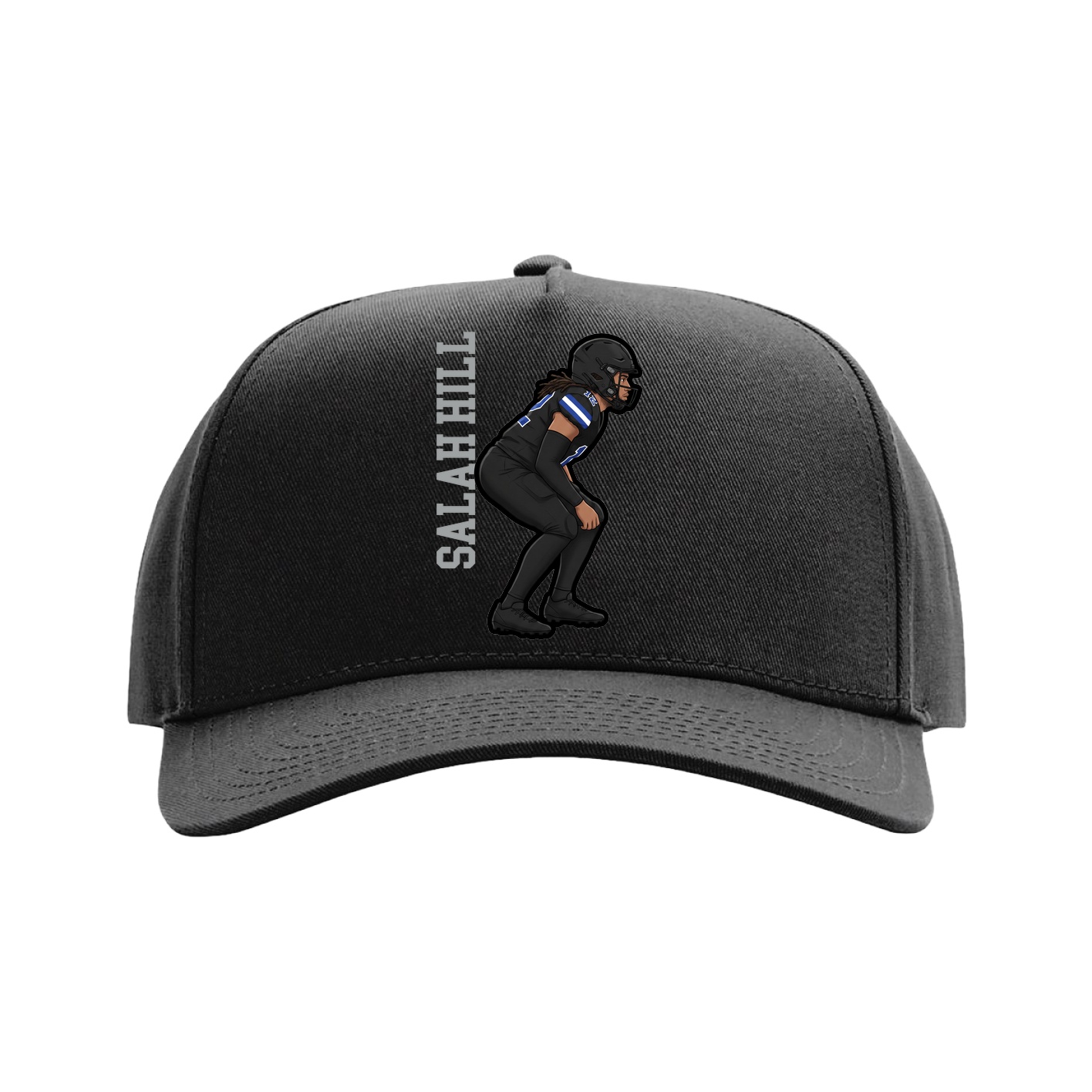 Full Fabric Five-Panel Champ Cap — Name Vertical in Black