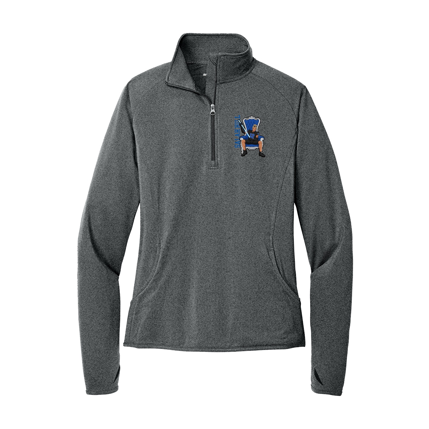Women's Q-Zip Pullover — Name Vertical in Grey