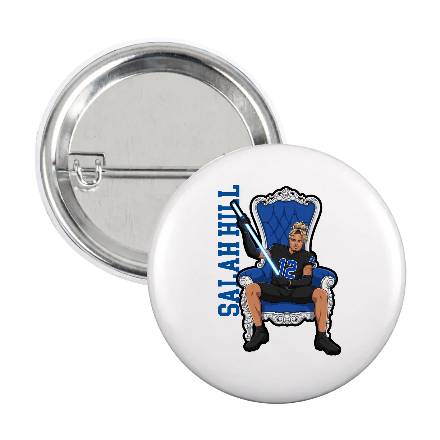 Game Day Button — Name Vertical in White