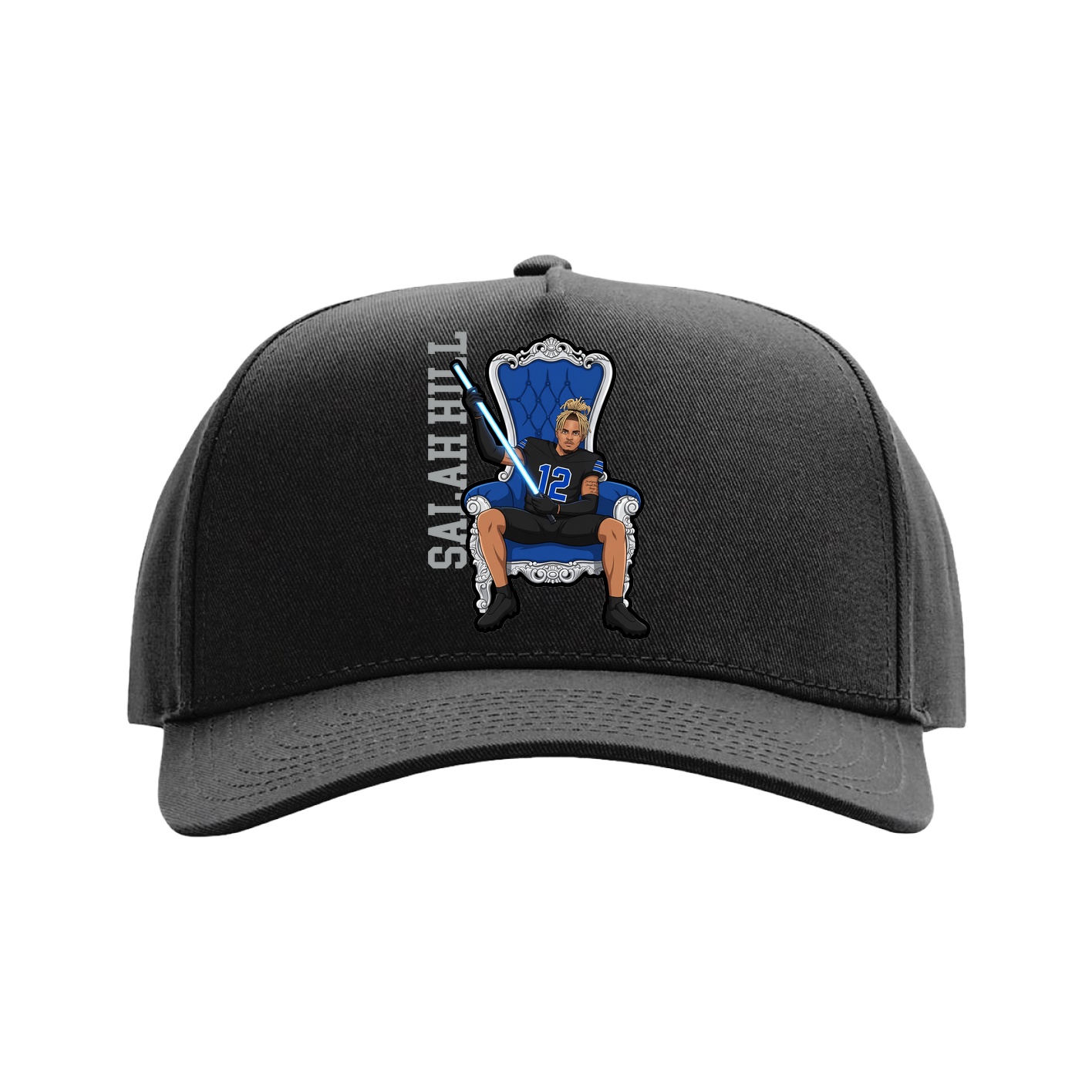 Full Fabric Five-Panel Champ Cap — Name Vertical in Black