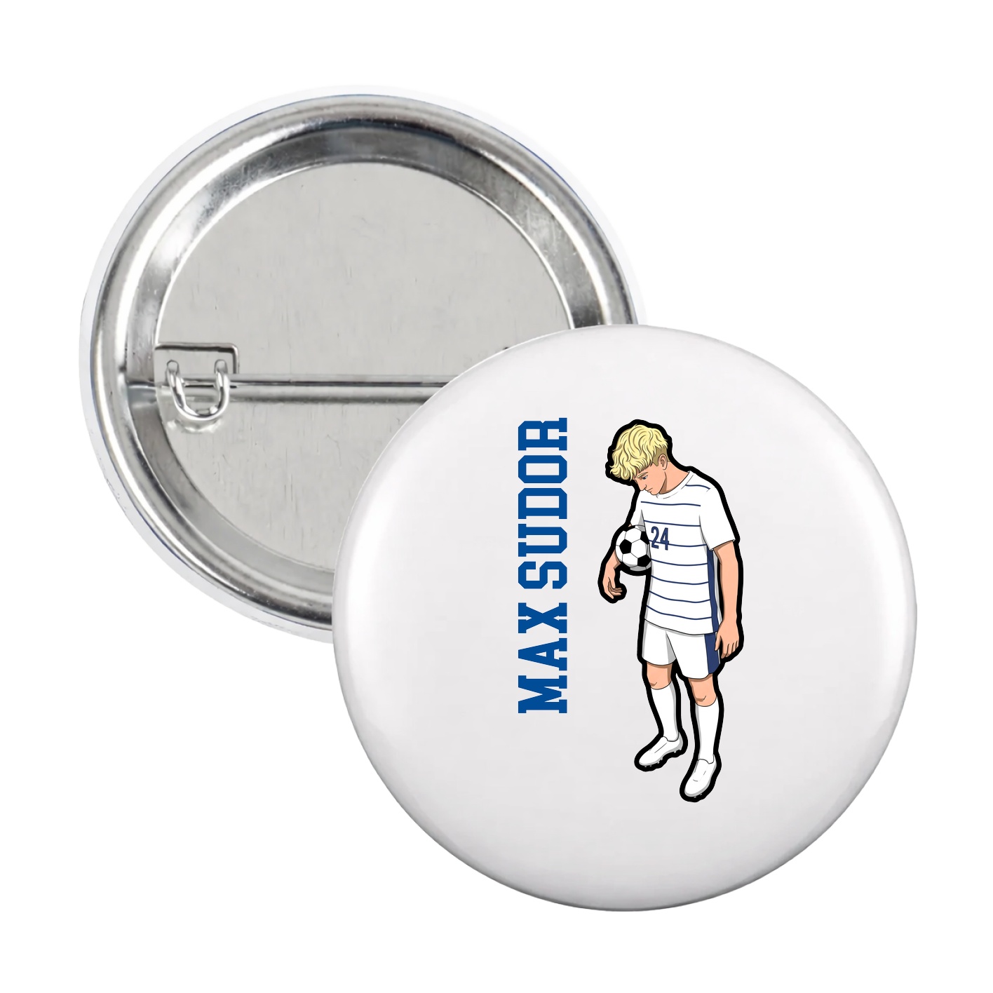 Game Day Button — Name Vertical in White