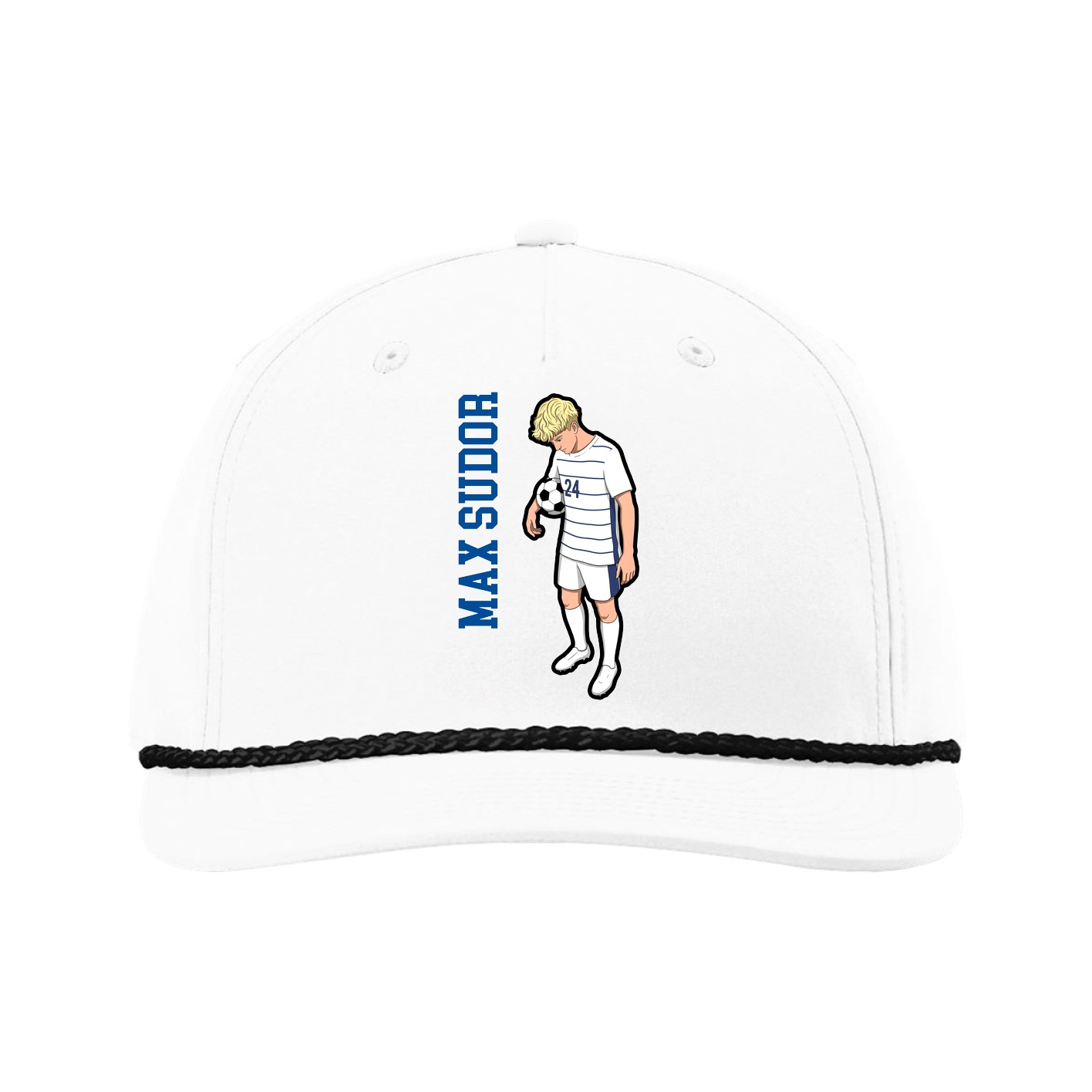 Five-Panel Classic Rope Cap — Name Vertical in White