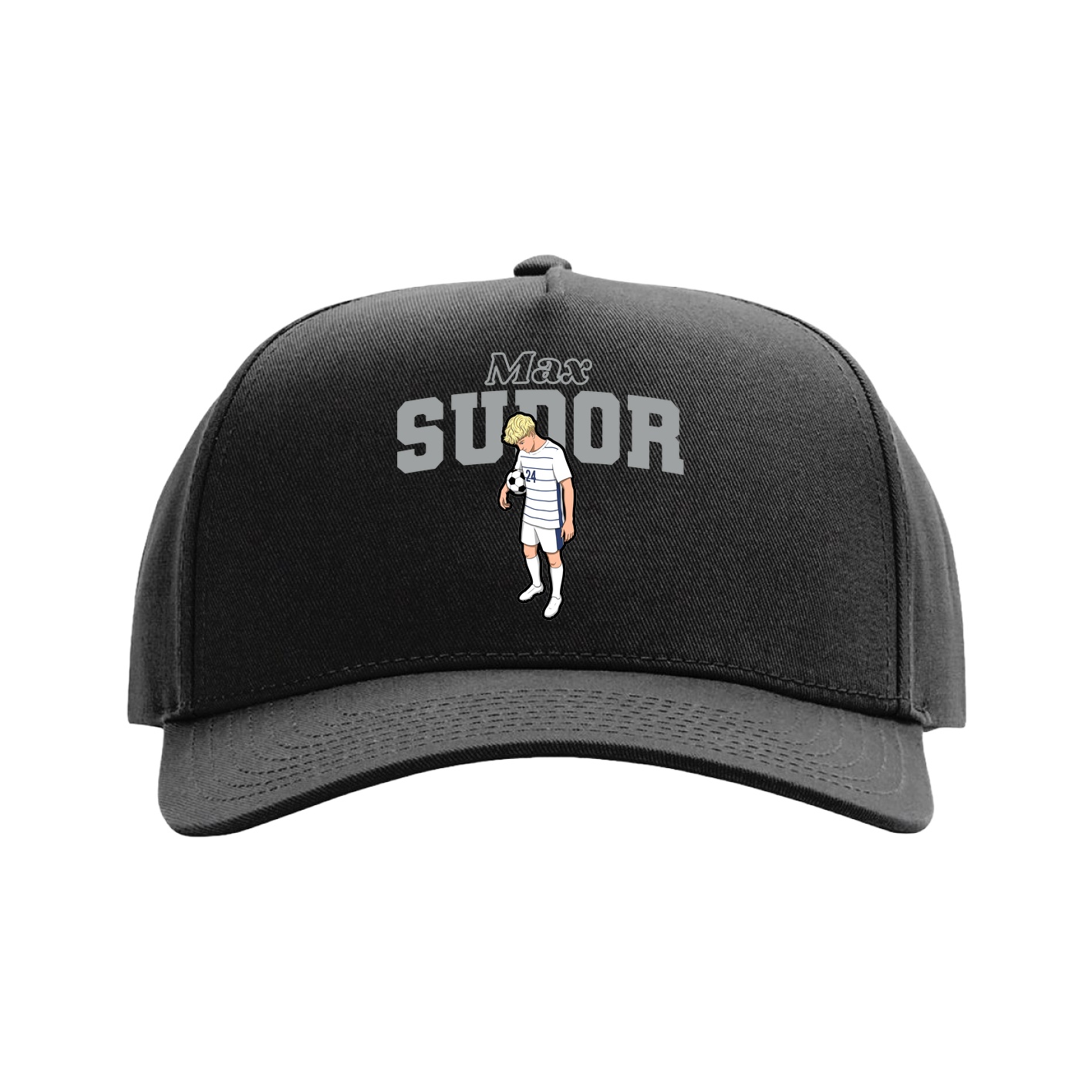 Full Fabric Five-Panel Champ Cap — Name Arch in Black