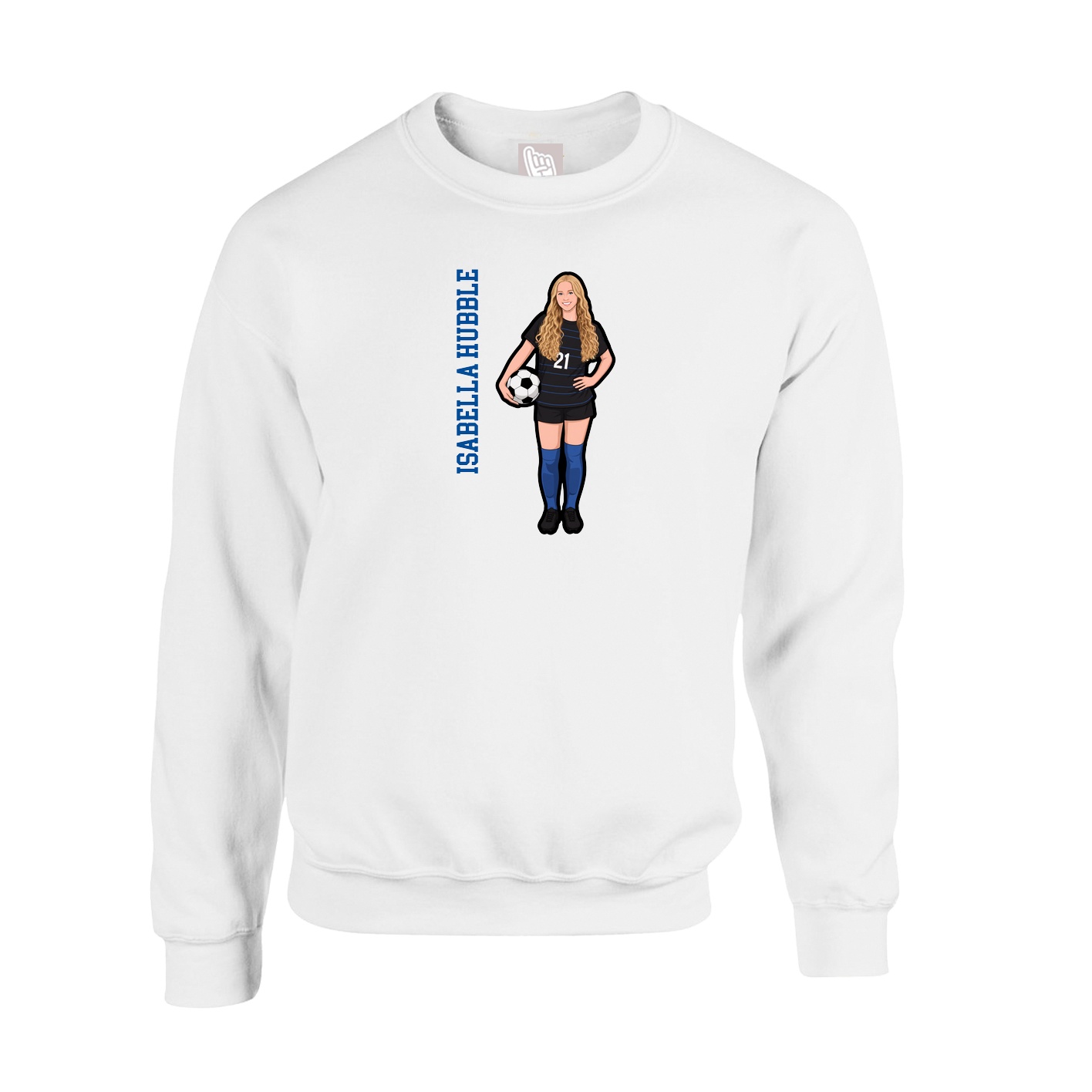 Fleece Crew — Name Vertical in White