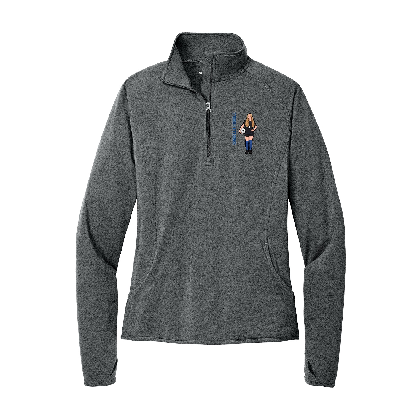 Women's Q-Zip Pullover — Name Vertical in Grey
