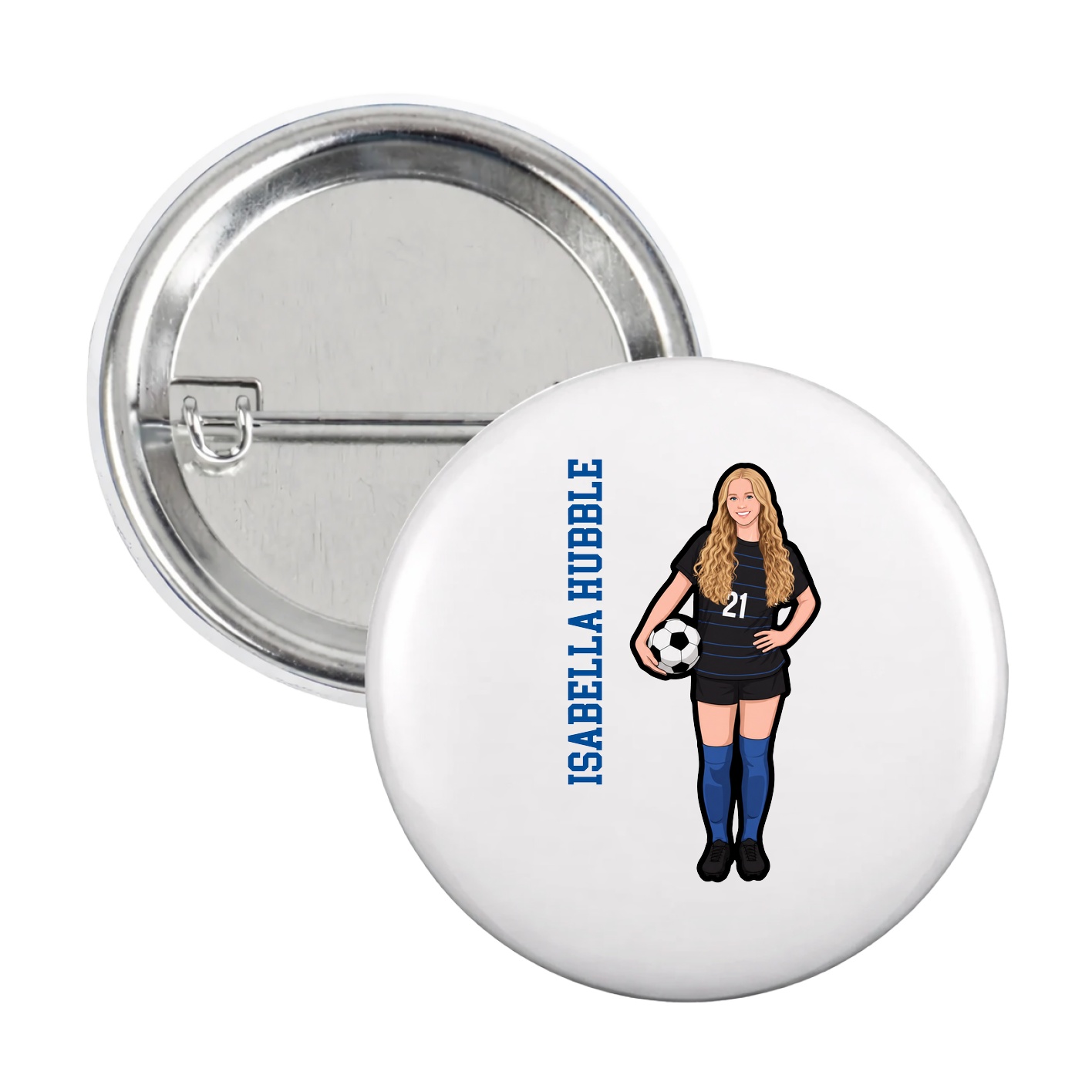 Game Day Button — Name Vertical in White