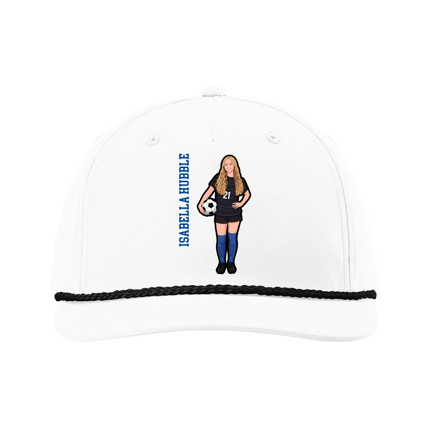 Five-Panel Classic Rope Cap — Name Vertical in White