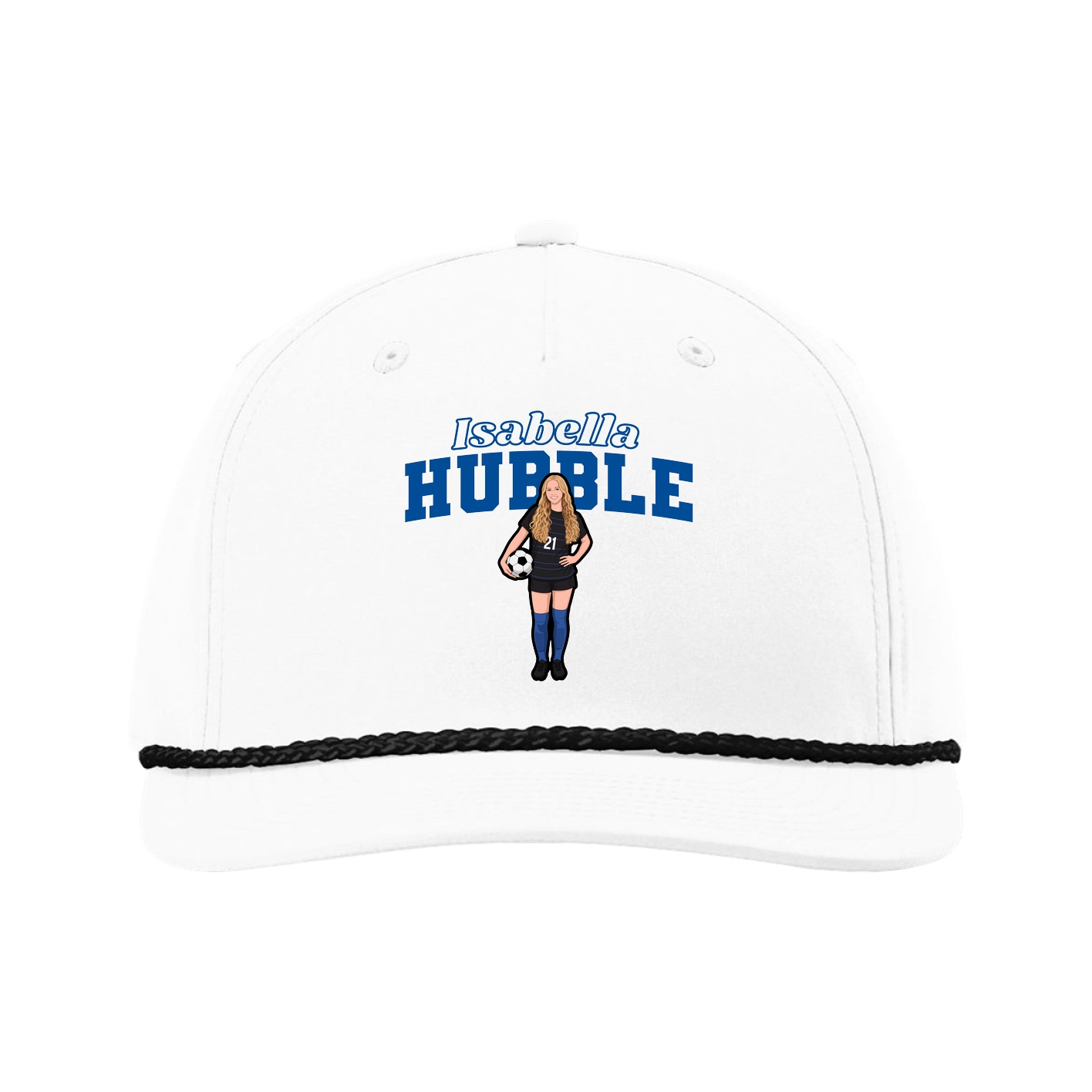 Five-Panel Classic Rope Cap — Name Arch in White