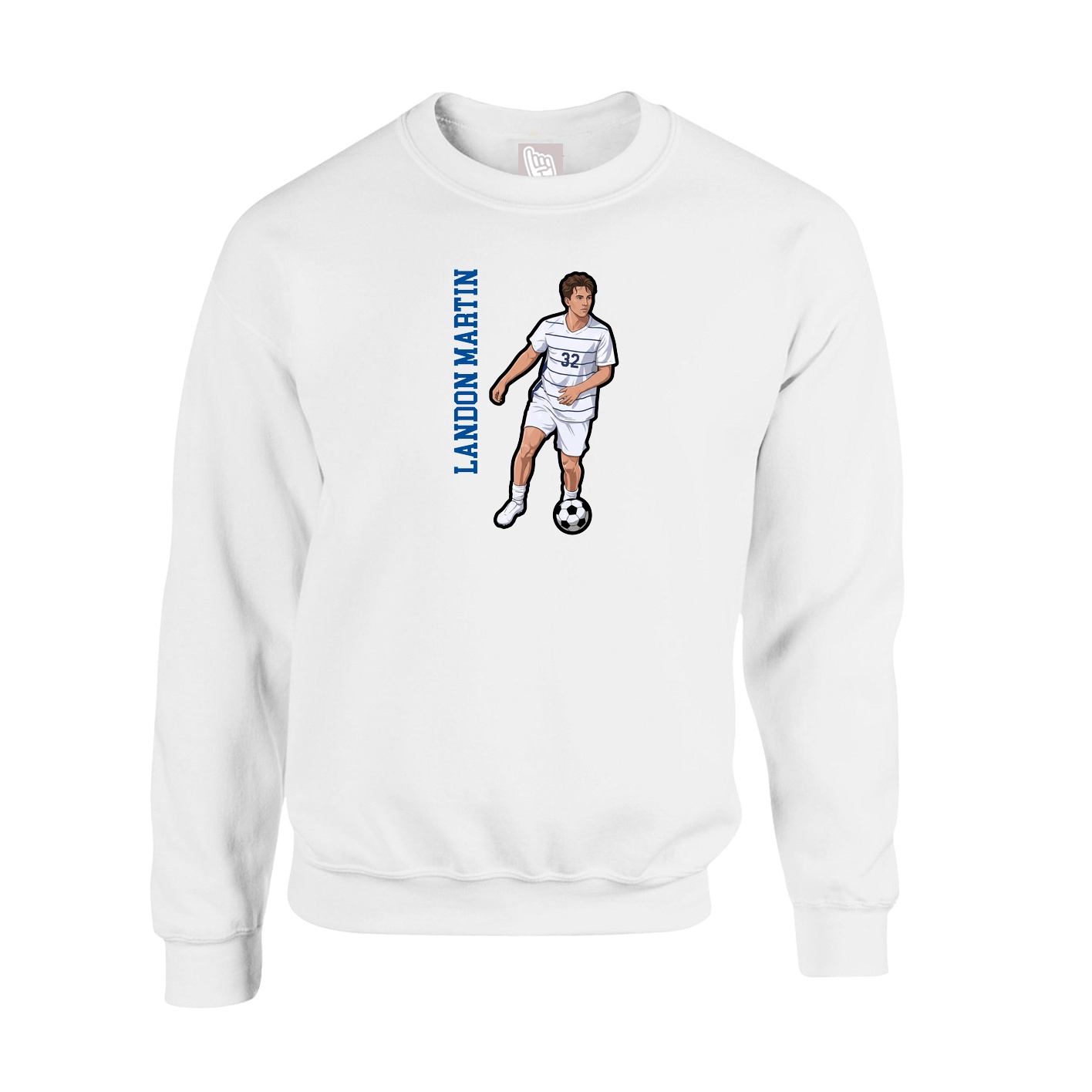 Fleece Crew — Name Vertical in White