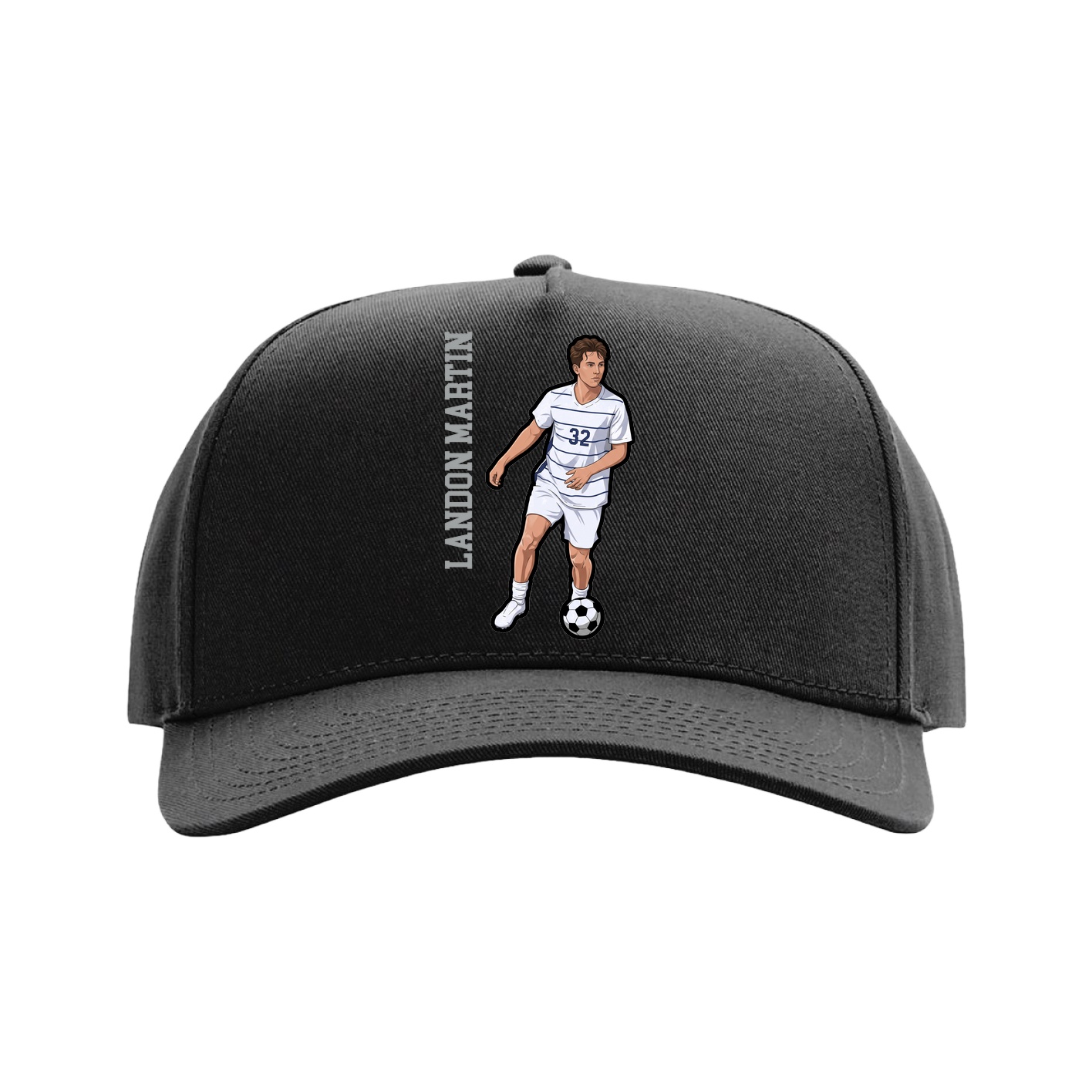 Full Fabric Five-Panel Champ Cap — Name Vertical in Black