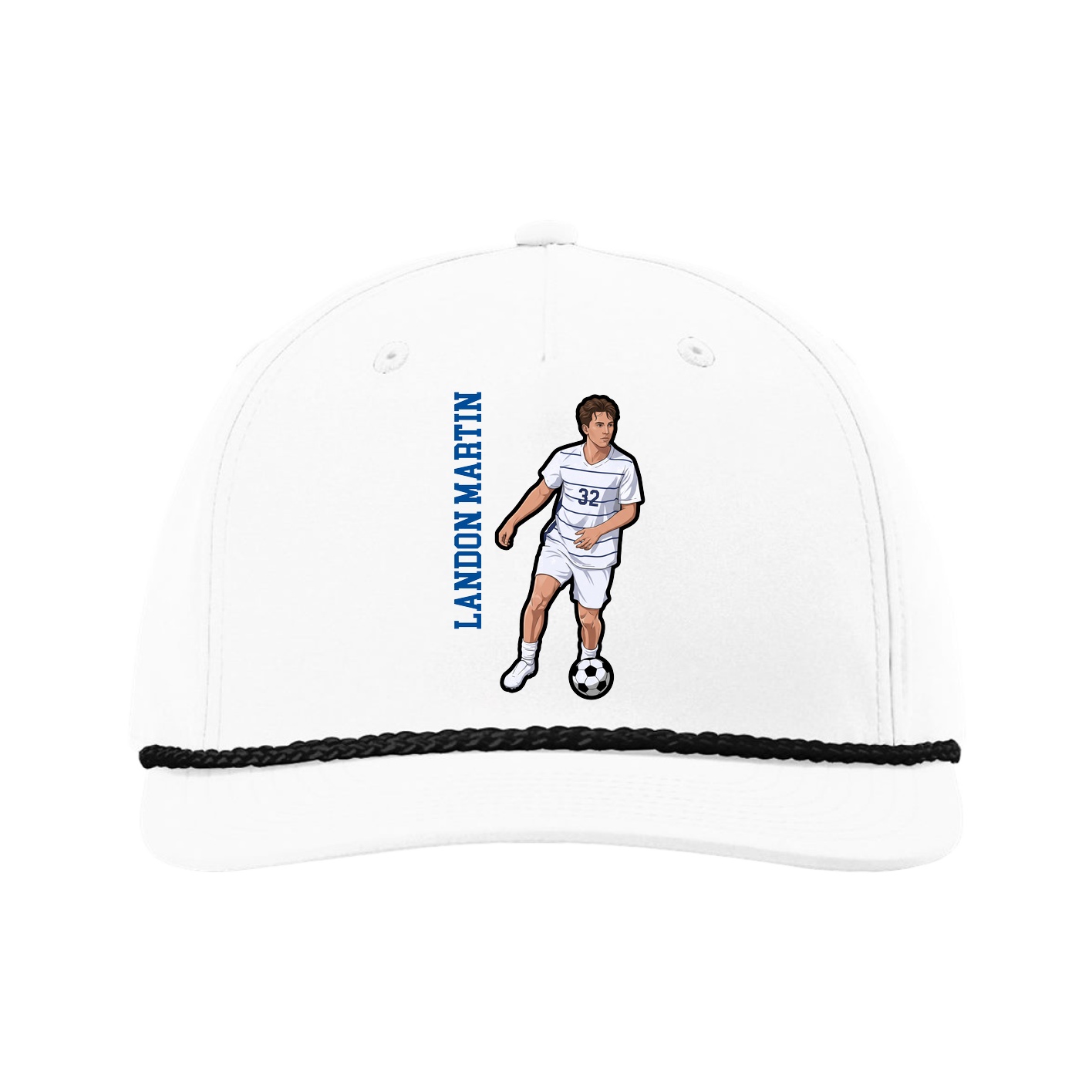 Five-Panel Classic Rope Cap — Name Vertical in White