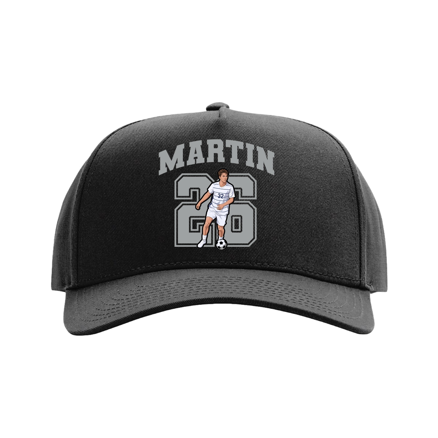 Full Fabric Five-Panel Champ Cap — Number in Black