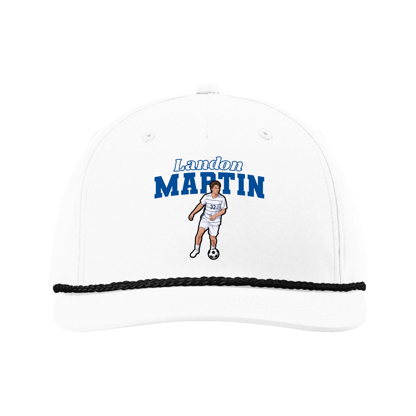 Five-Panel Classic Rope Cap — Name Arch in White
