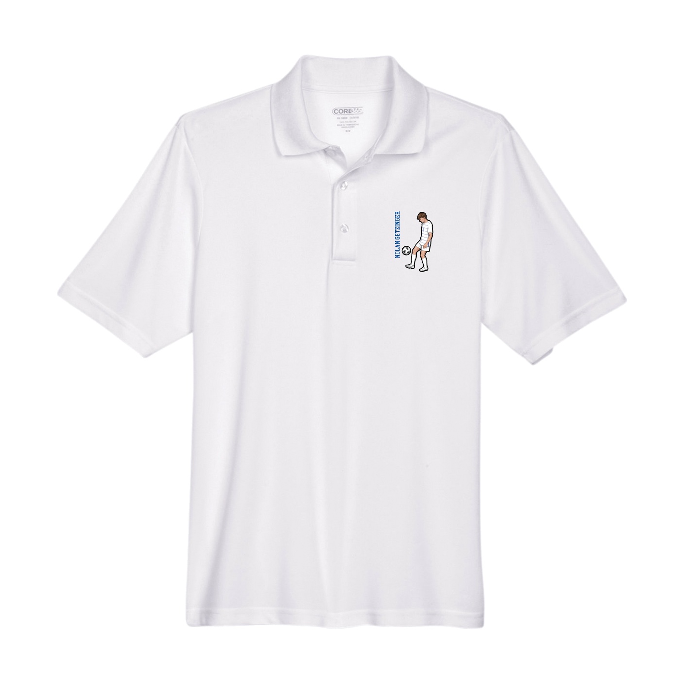 Performance Polo — Name Vertical in White