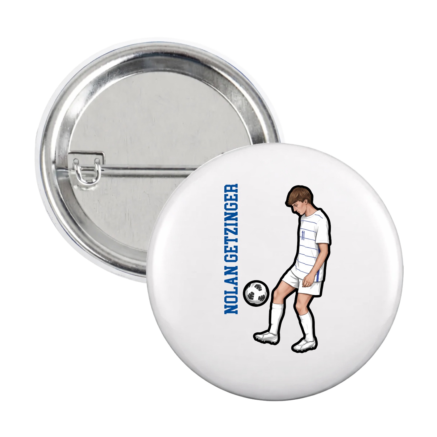 Game Day Button — Name Vertical in White