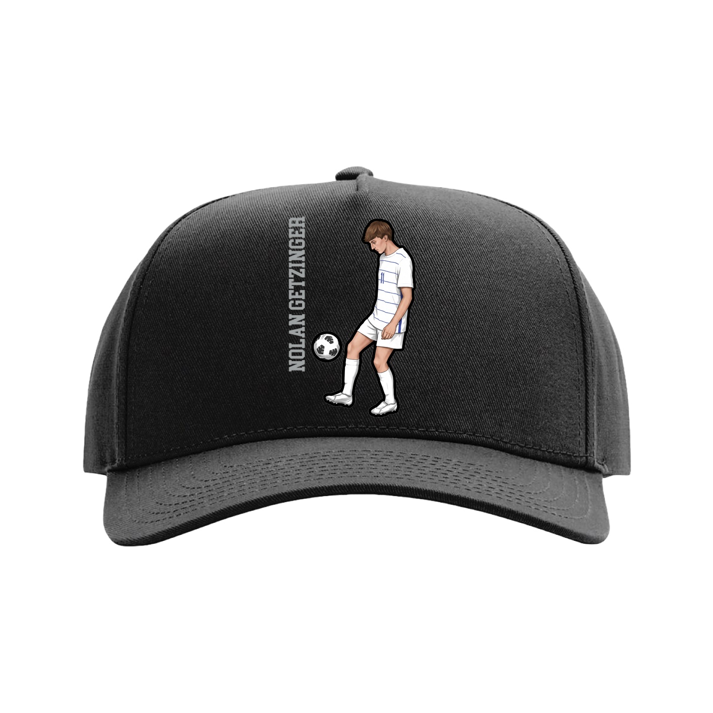 Full Fabric Five-Panel Champ Cap — Name Vertical in Black