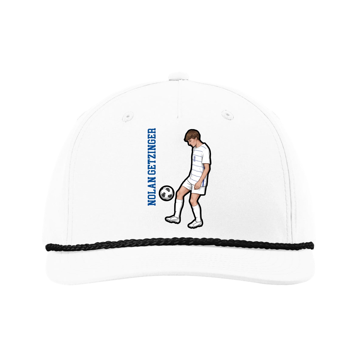 Five-Panel Classic Rope Cap — Name Vertical in White