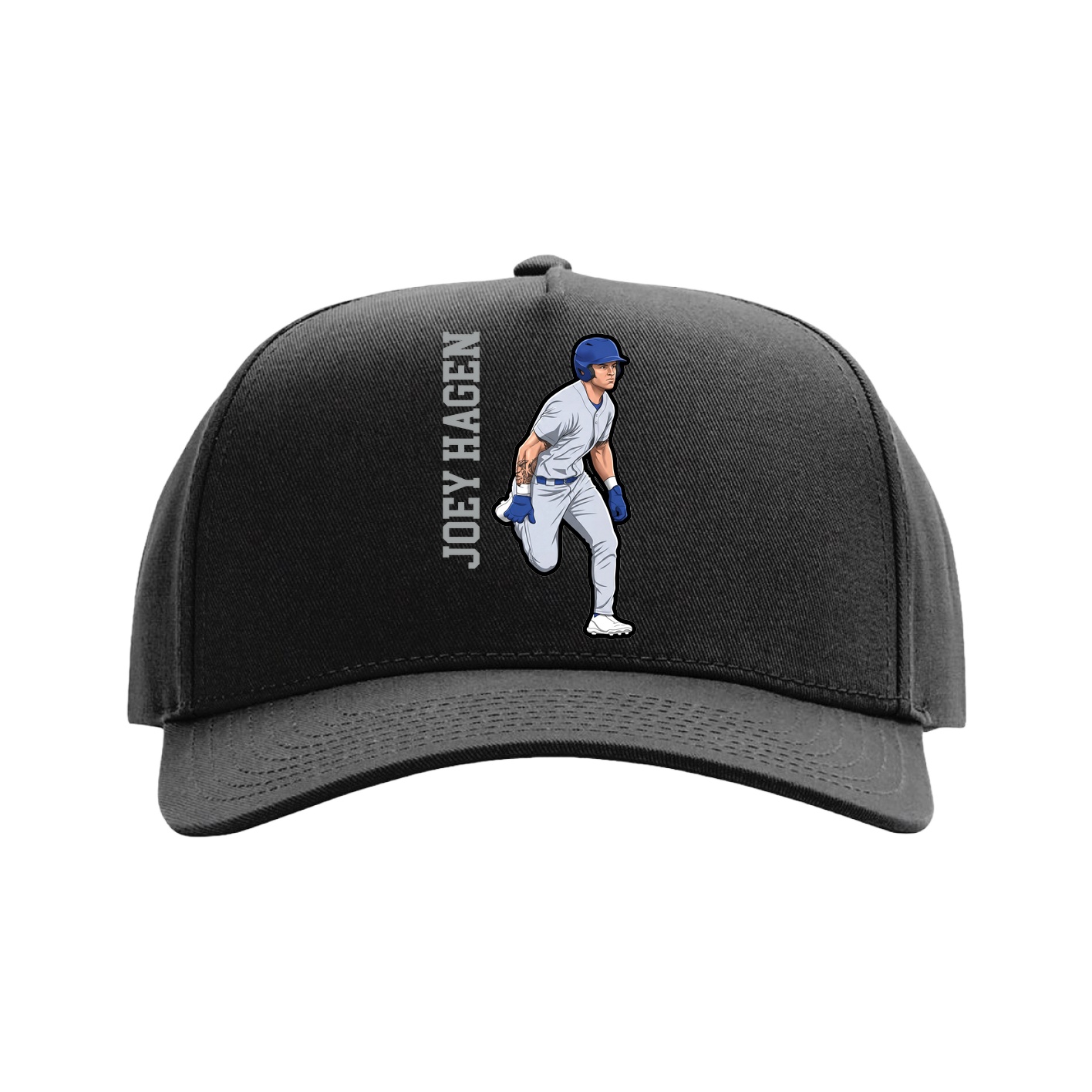 Full Fabric Five-Panel Champ Cap — Name Vertical in Black